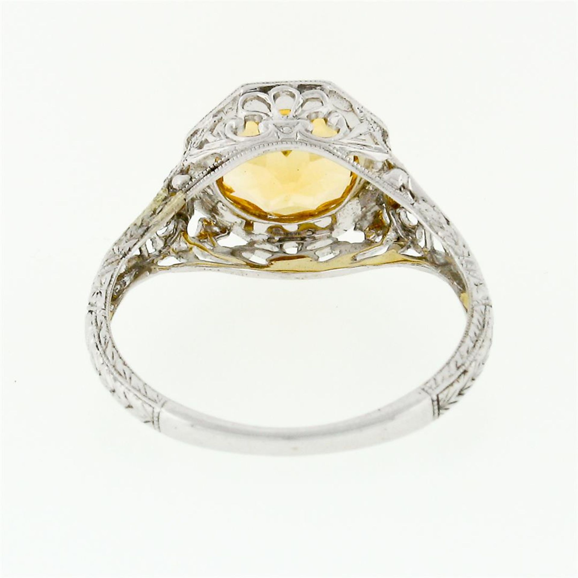 14k White Gold 1.80 ctw Fine Filigree & Milgrain Work Citrine Solitaire Ring - Image 13 of 14