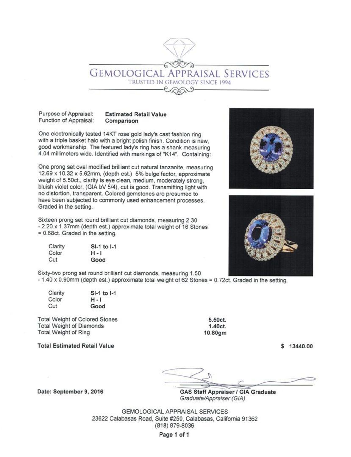 5.50 ctw Tanzanite and Diamond Ring - 14KT Rose Gold - Image 9 of 10