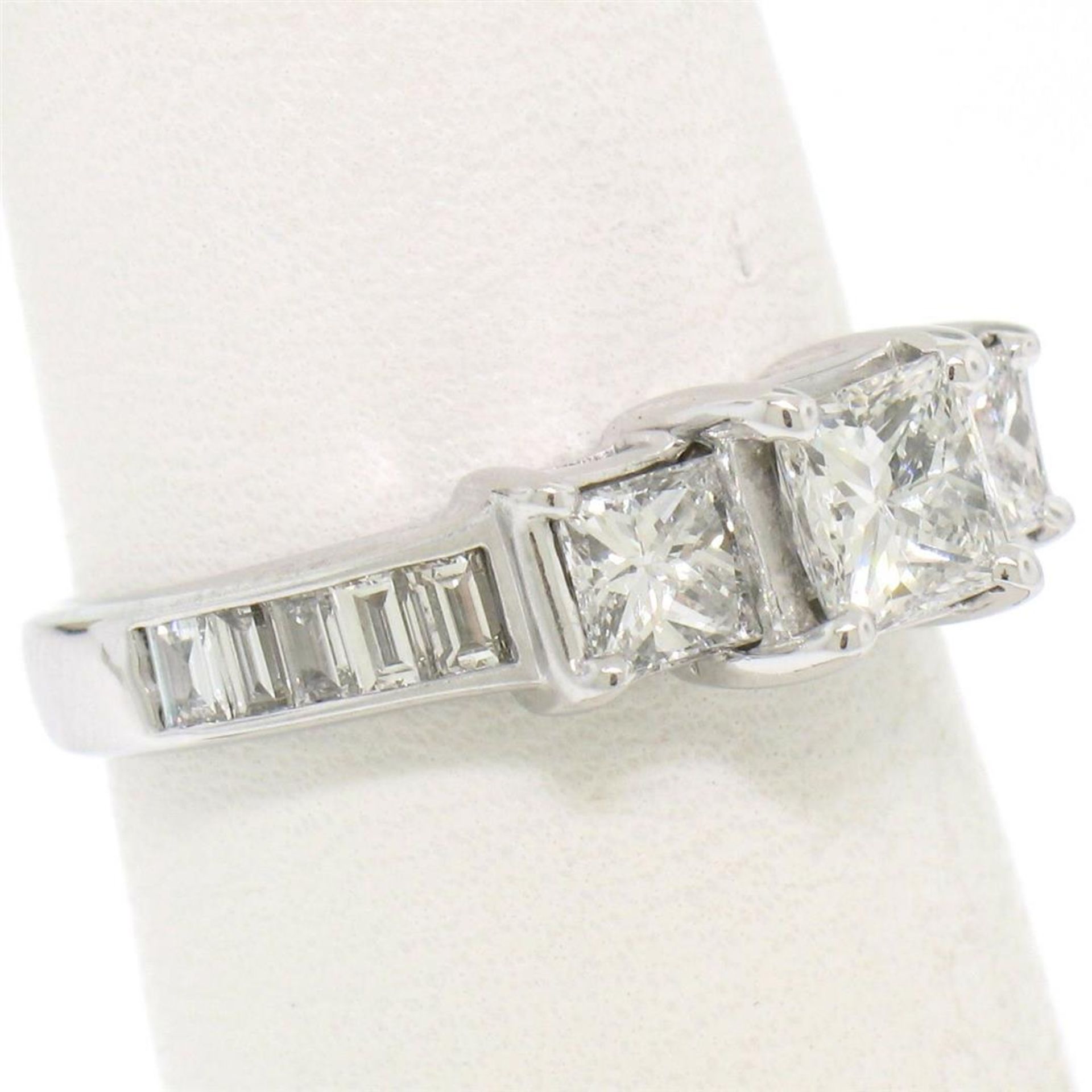 14k White Gold 1.45 ctw 3 Princess Diamond Engagement Ring w/ Baguette Accents - Image 14 of 18