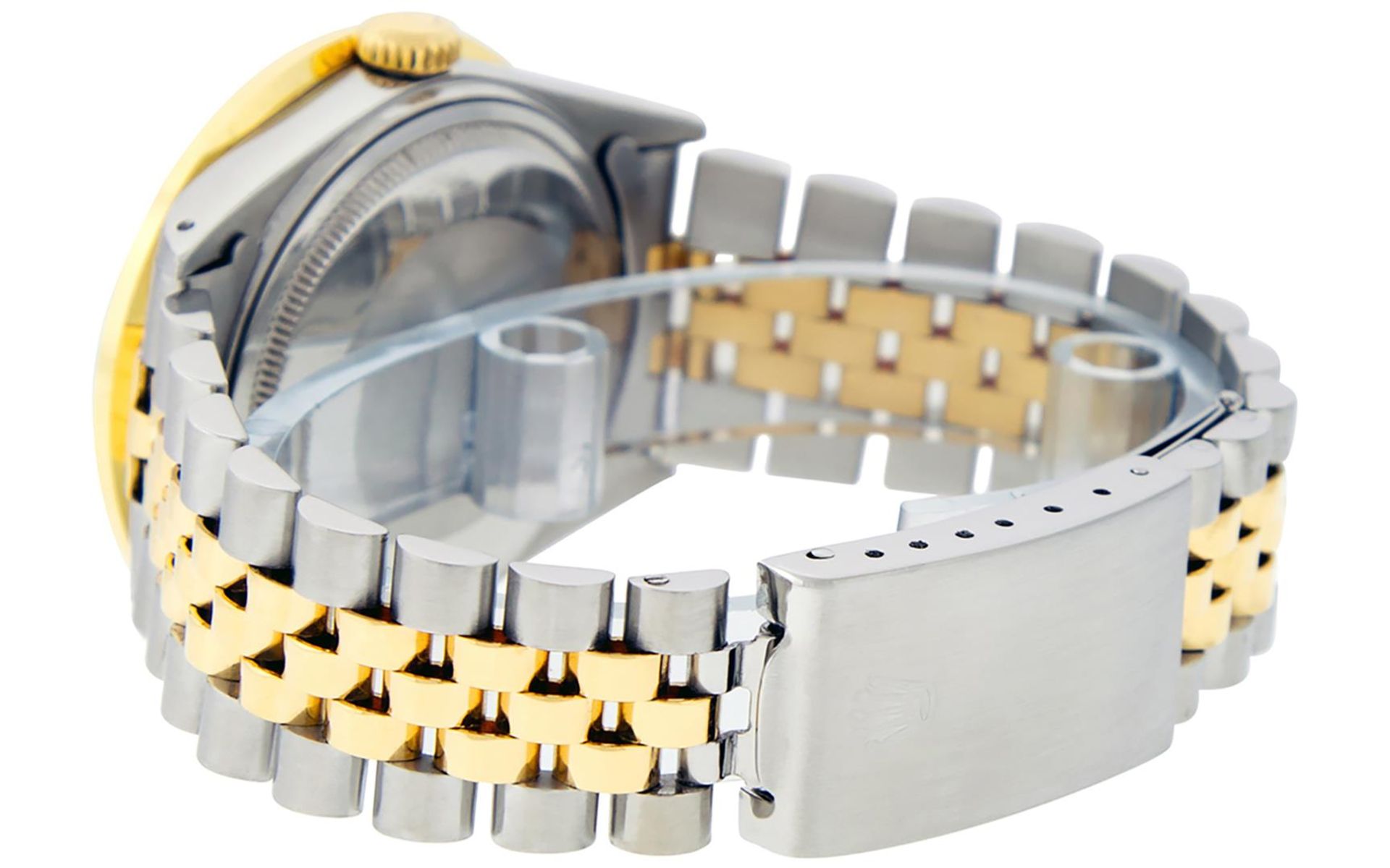 Rolex Mens 2 Tone MOP Roman 3 ctw Channel Set Diamond Datejust Wristwatch - Image 9 of 9