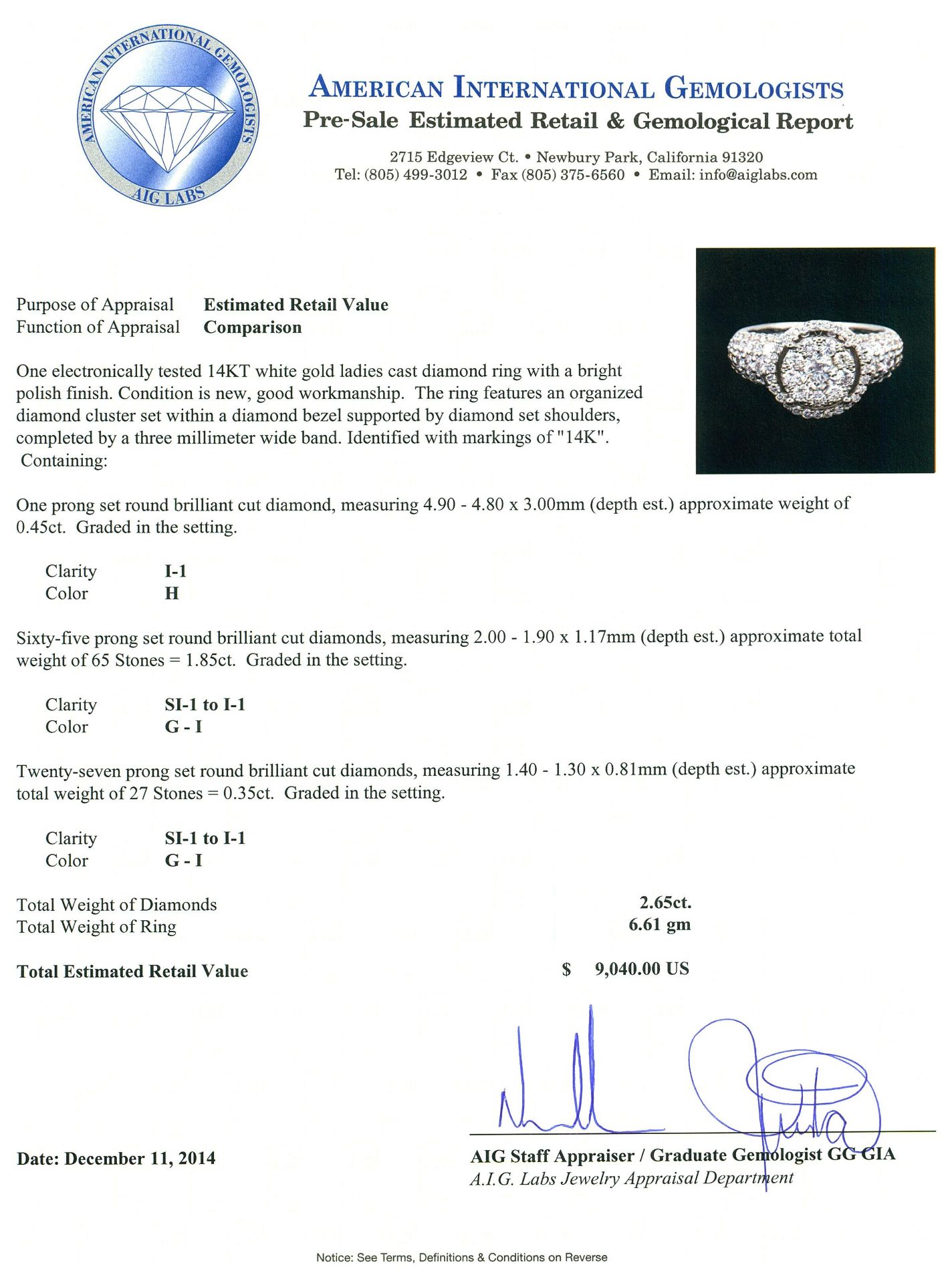 14KT White Gold 2.65 ctw Diamond Ring - Image 10 of 10