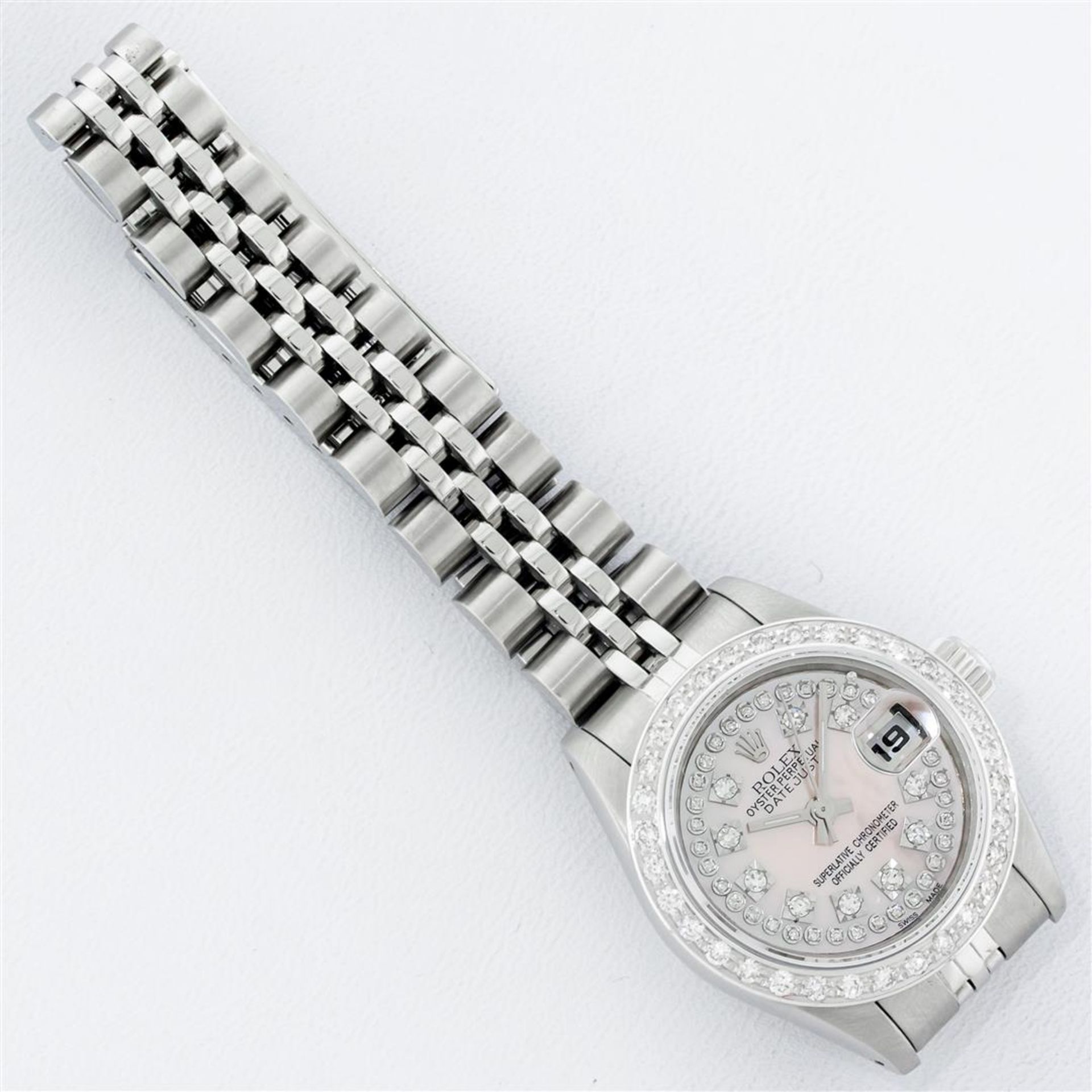 Rolex Ladies Stainless Steel Light Pink MOP 18K Gold Diamond Bezel Datejust Wris - Image 12 of 18