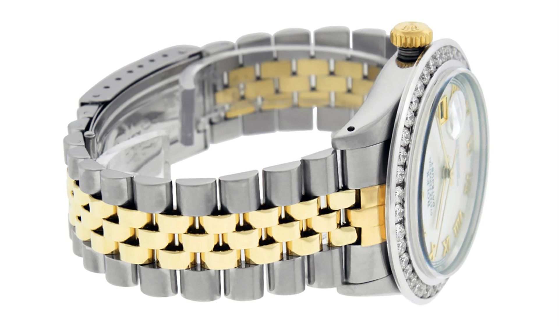 Rolex Mens 2 Tone MOP Roman 3 ctw Channel Set Diamond Datejust Wristwatch - Image 6 of 9
