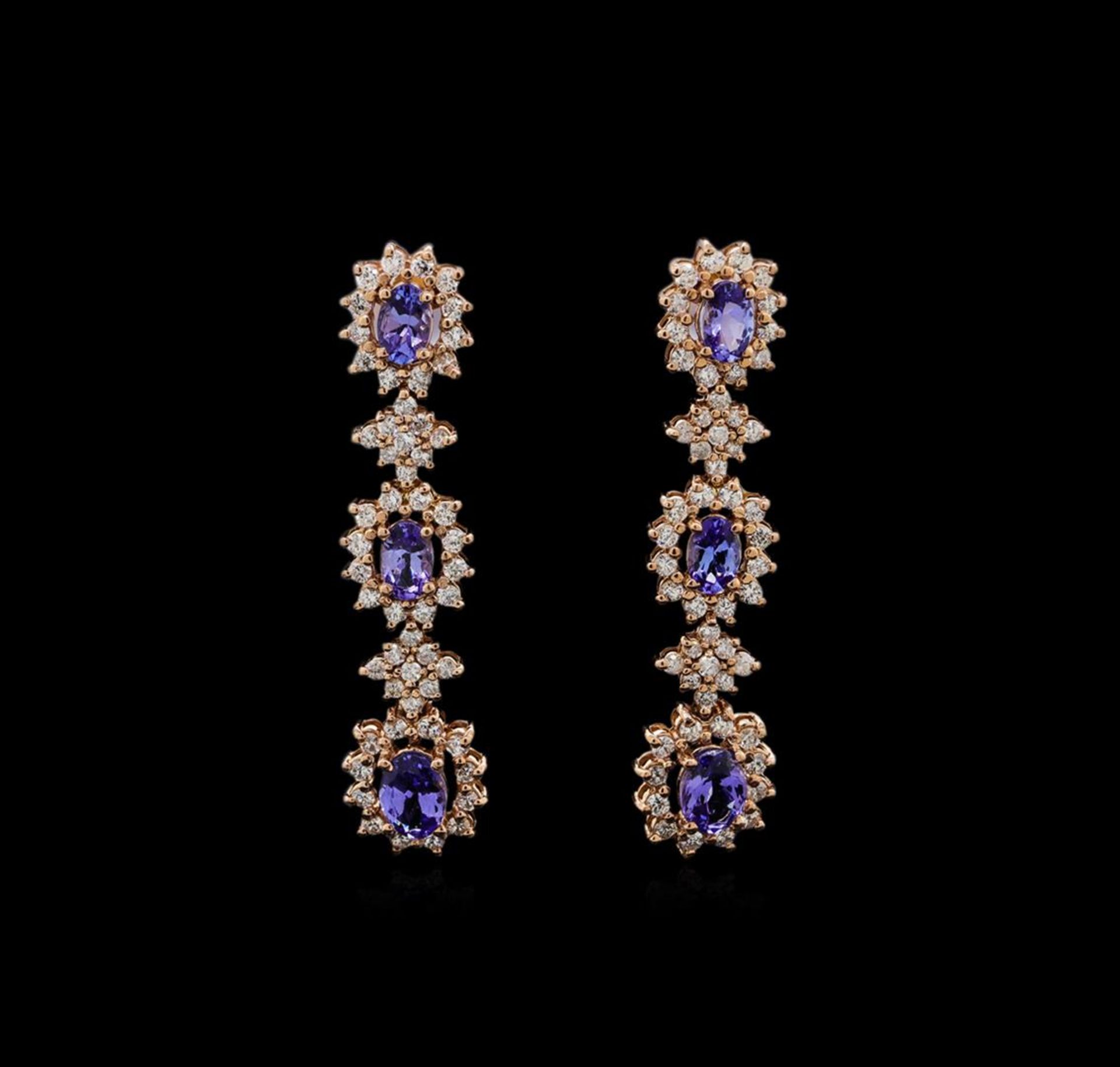14KT Rose Gold 5.16 ctw Tanzanite and Diamond Earrings - Image 2 of 6