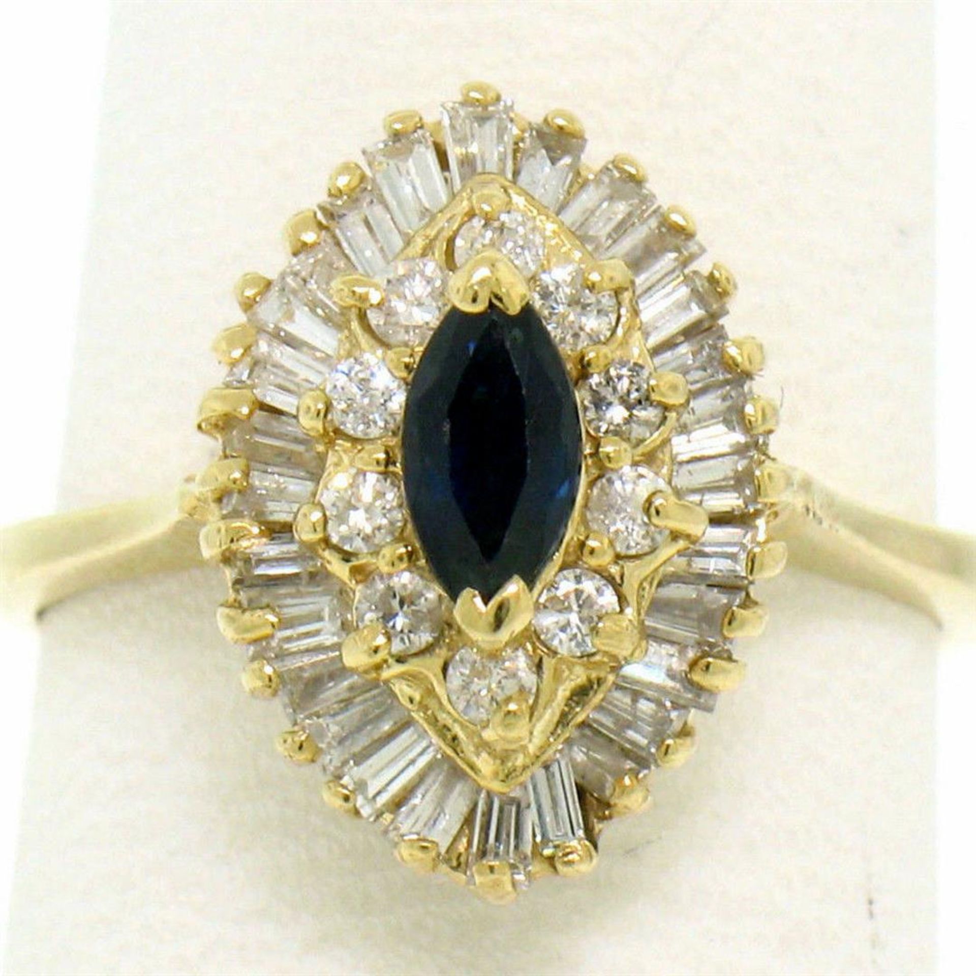 14k Yellow Gold 1.00 ctw Marquise Sapphire Solitaire Ring w/ Double Diamond Halo - Image 2 of 10