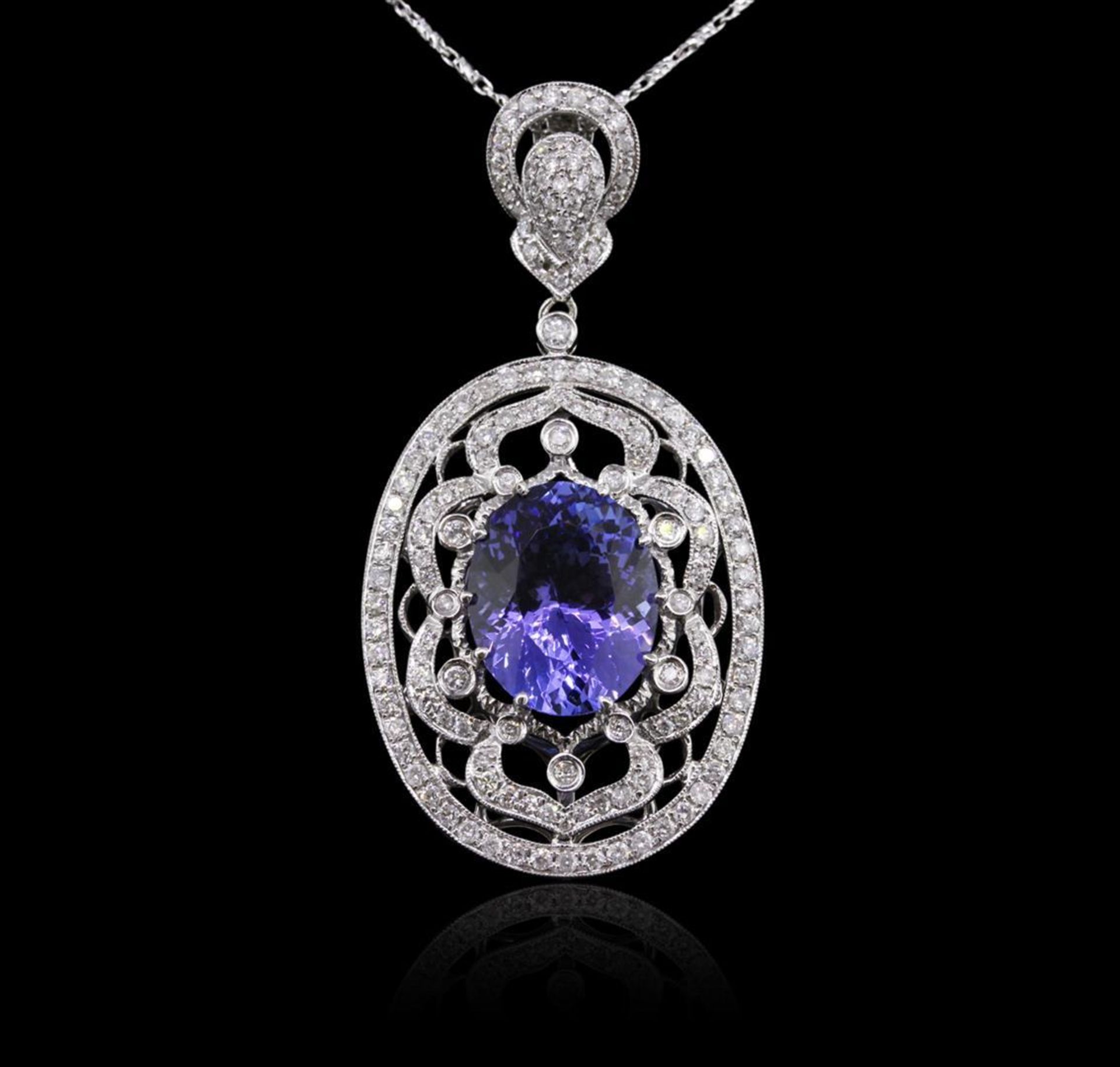 14KT White Gold 8.01 ctw Tanzanite and Diamond Pendant With Chain - Image 2 of 8