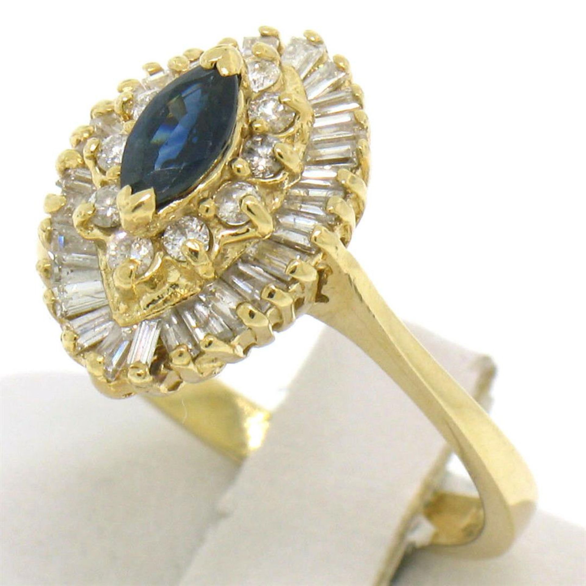 14k Yellow Gold 1.00 ctw Marquise Sapphire Solitaire Ring w/ Double Diamond Halo - Image 4 of 10