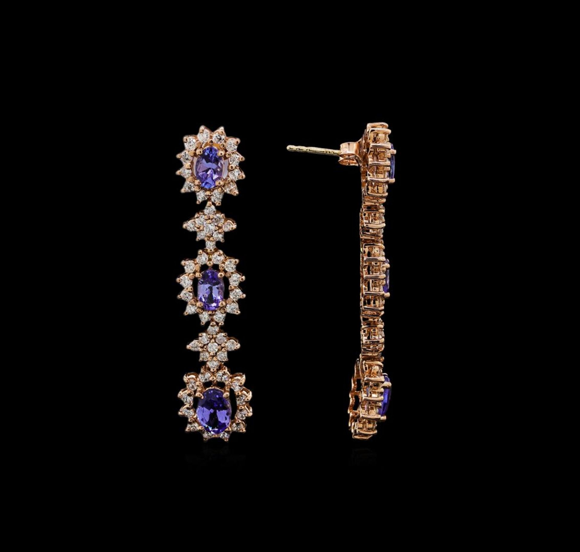 14KT Rose Gold 5.16 ctw Tanzanite and Diamond Earrings - Image 3 of 6