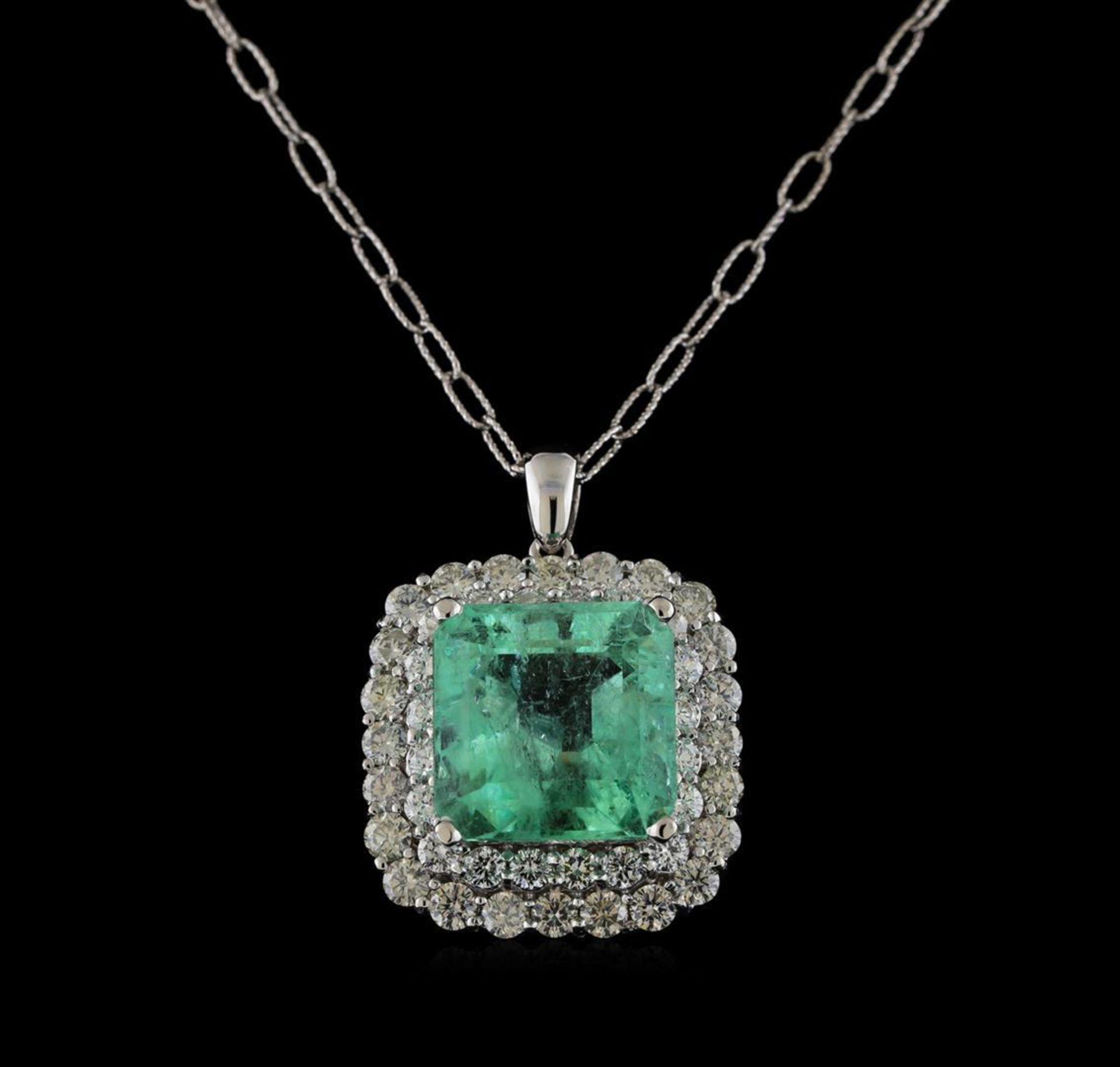 18.09 ctw Emerald and Diamond Pendant With Chain - 14KT White Gold - Image 2 of 8