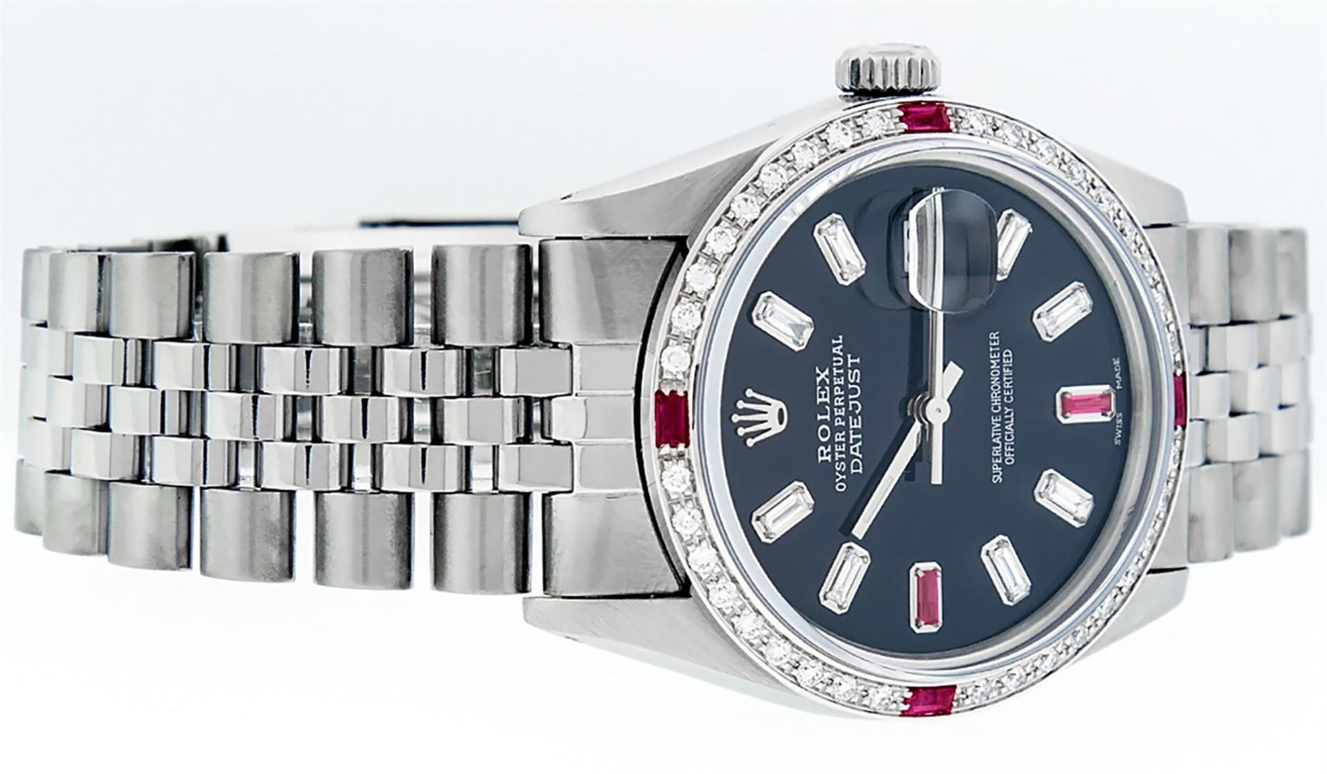 Rolex Mens Stainless Steel Black Baguette Diamond Ruby & 36MM Datejust Wristwatc - Image 2 of 9