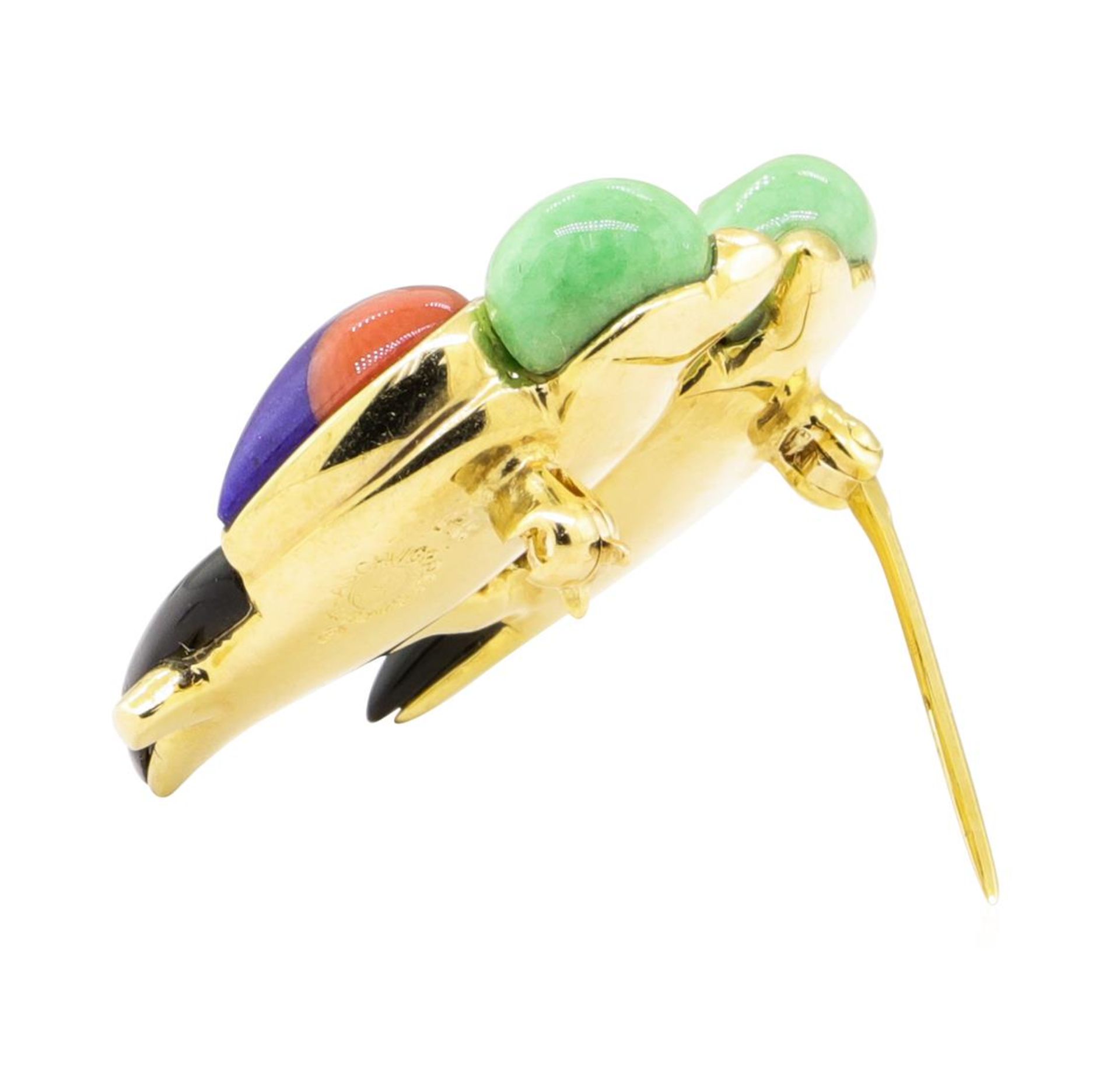 0.12 ctw Diamond and Multi-Colored Gemstone Lovebird Pin - 14KT Yellow Gold - Image 2 of 4