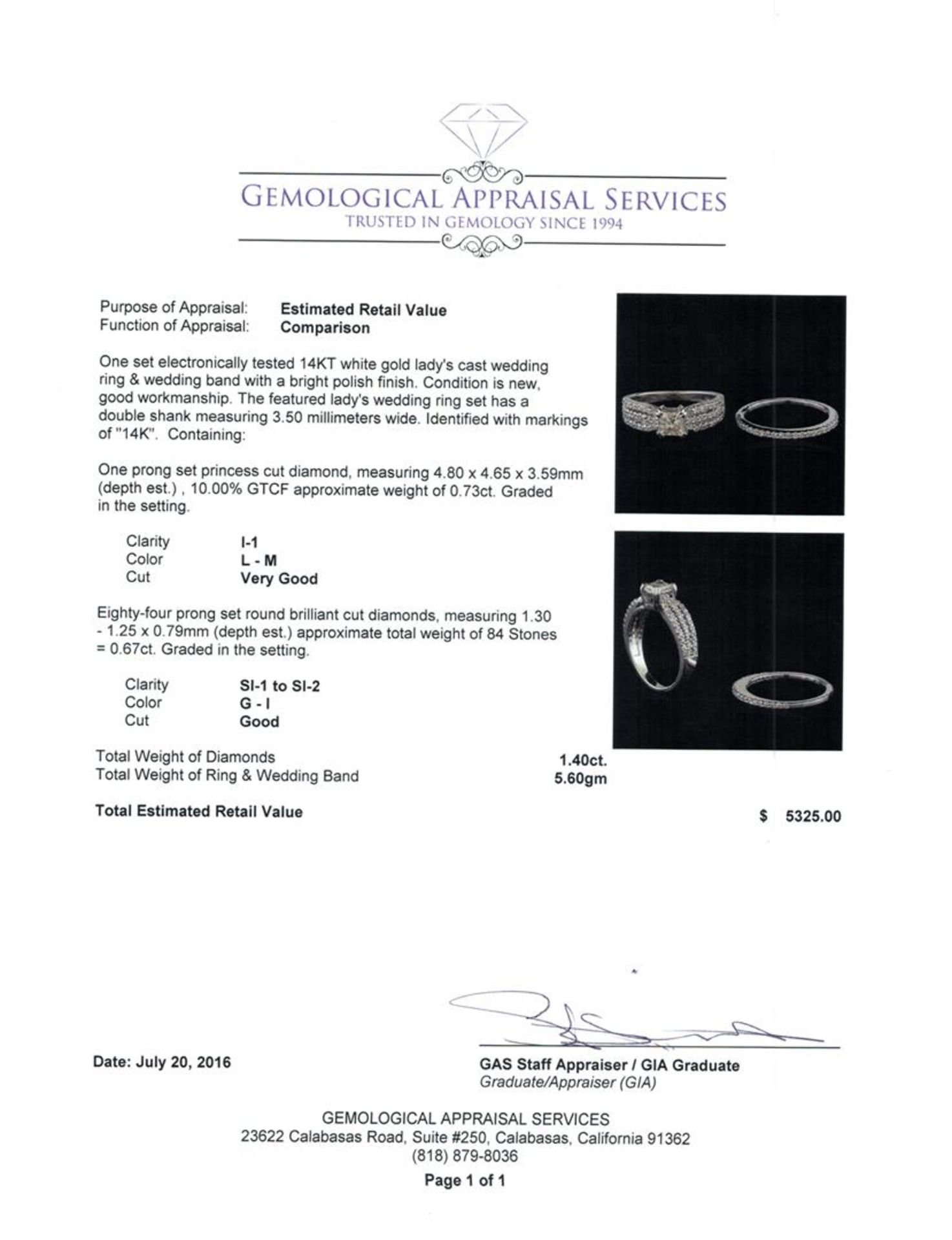 1.40 ctw Diamond Wedding Ring Set - 14KT White Gold - Image 4 of 4