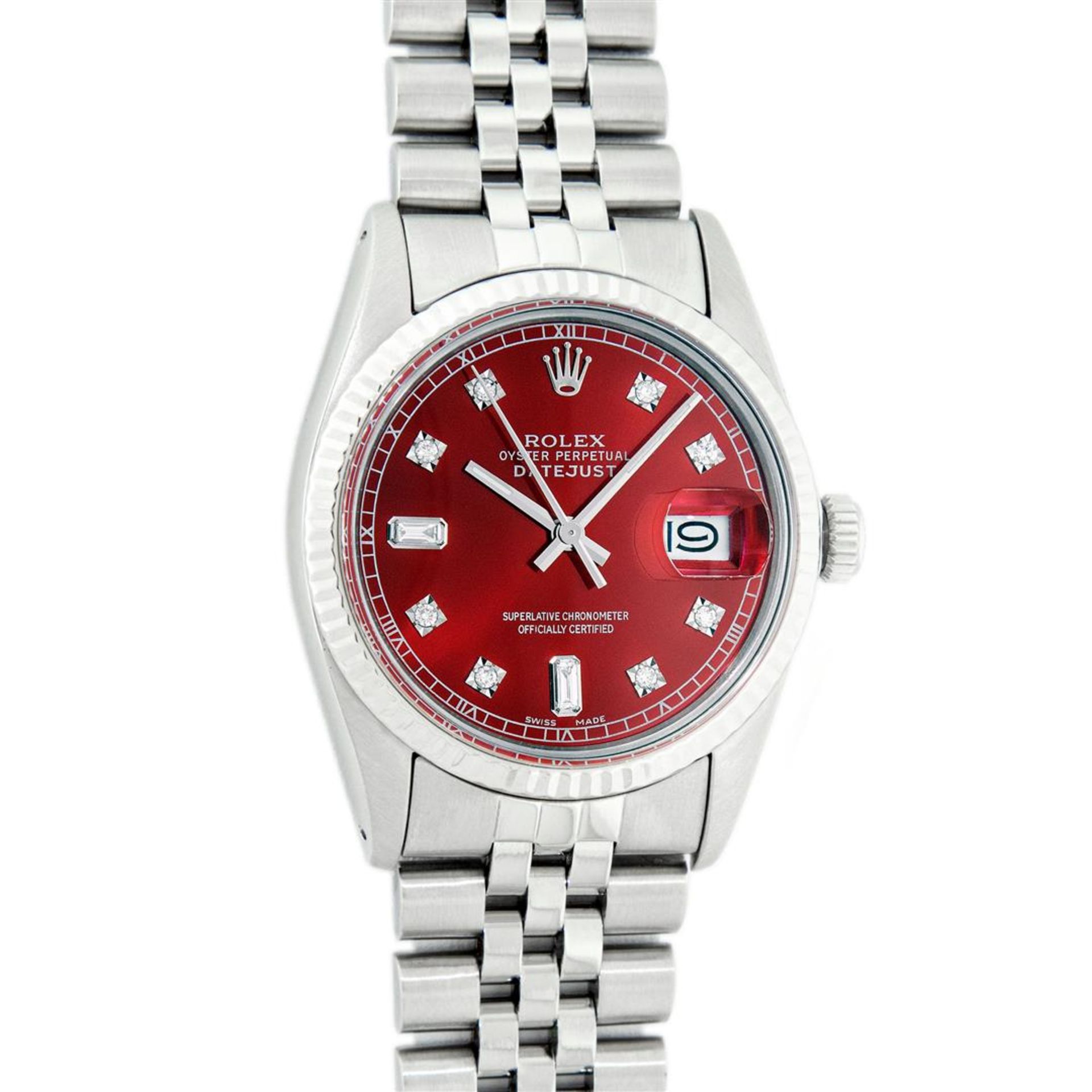 Rolex Mens Stainless Red Diamond 36MM Datejust Oyster Perpetual Wristwatch - Image 2 of 9