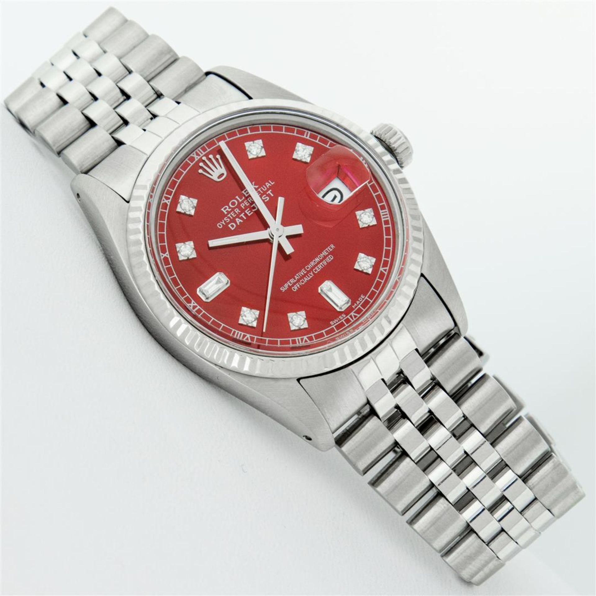 Rolex Mens Stainless Red Diamond 36MM Datejust Oyster Perpetual Wristwatch - Image 3 of 9