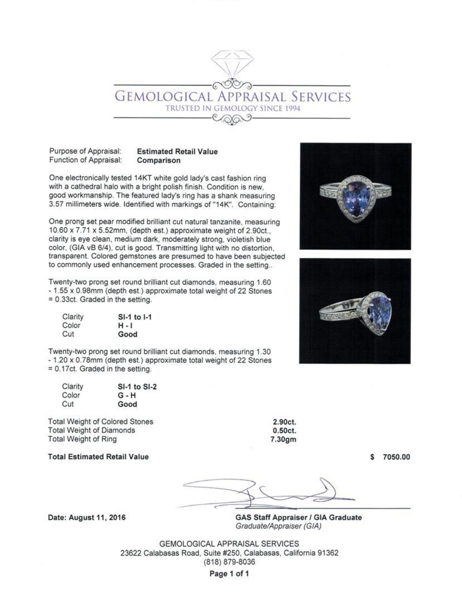 2.90 ctw Tanzanite and Diamond Ring - 14KT White Gold - Image 5 of 5