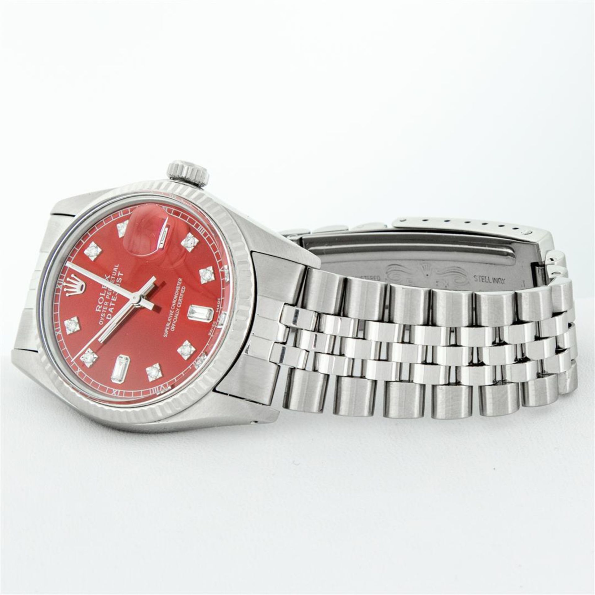 Rolex Mens Stainless Red Diamond 36MM Datejust Oyster Perpetual Wristwatch - Image 5 of 9