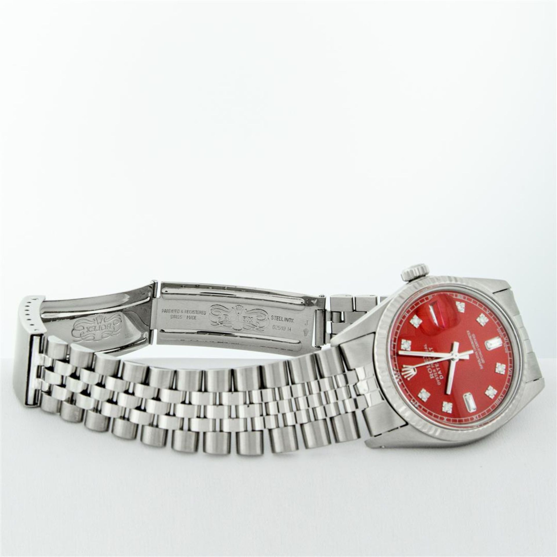 Rolex Mens Stainless Red Diamond 36MM Datejust Oyster Perpetual Wristwatch - Image 9 of 9