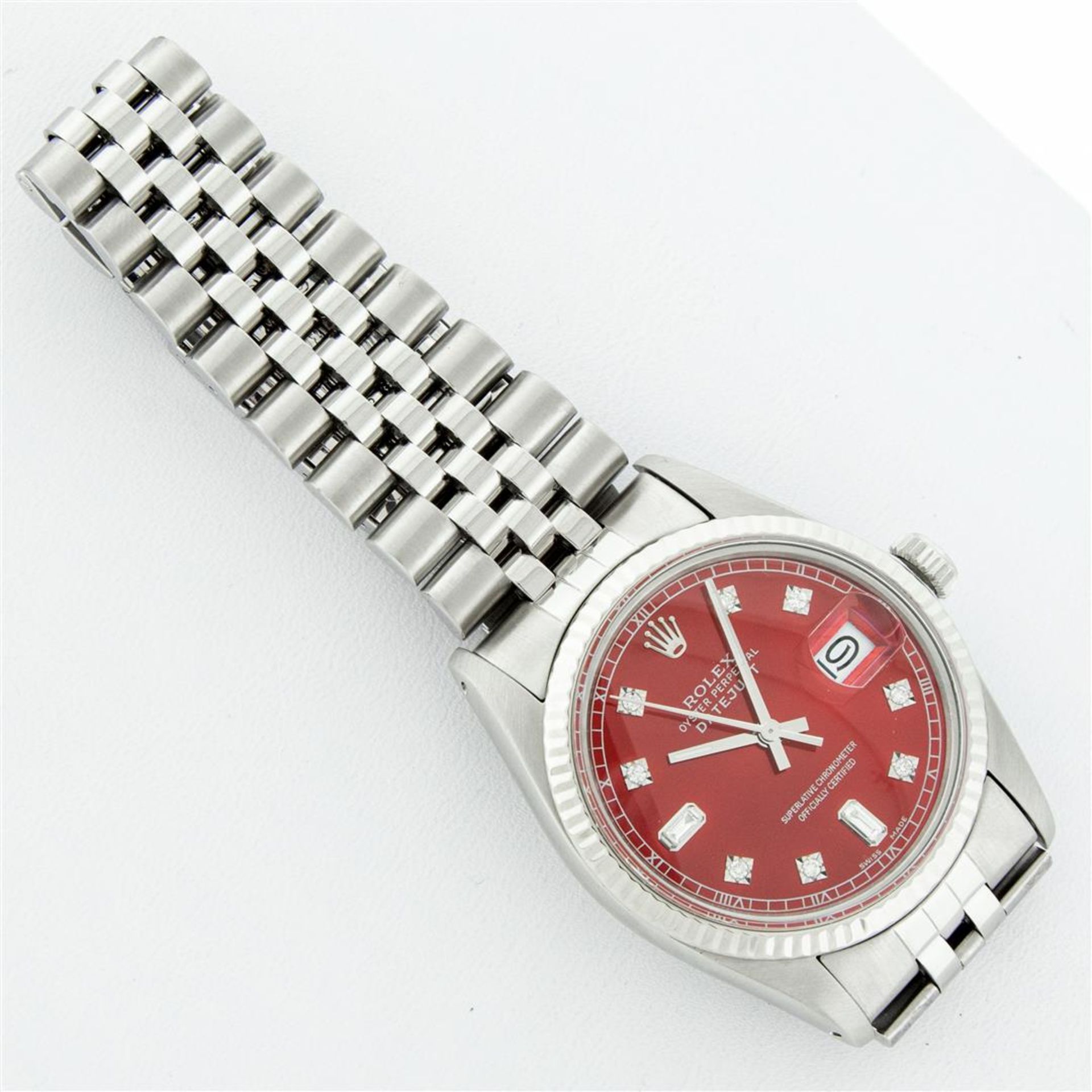 Rolex Mens Stainless Red Diamond 36MM Datejust Oyster Perpetual Wristwatch - Image 7 of 9