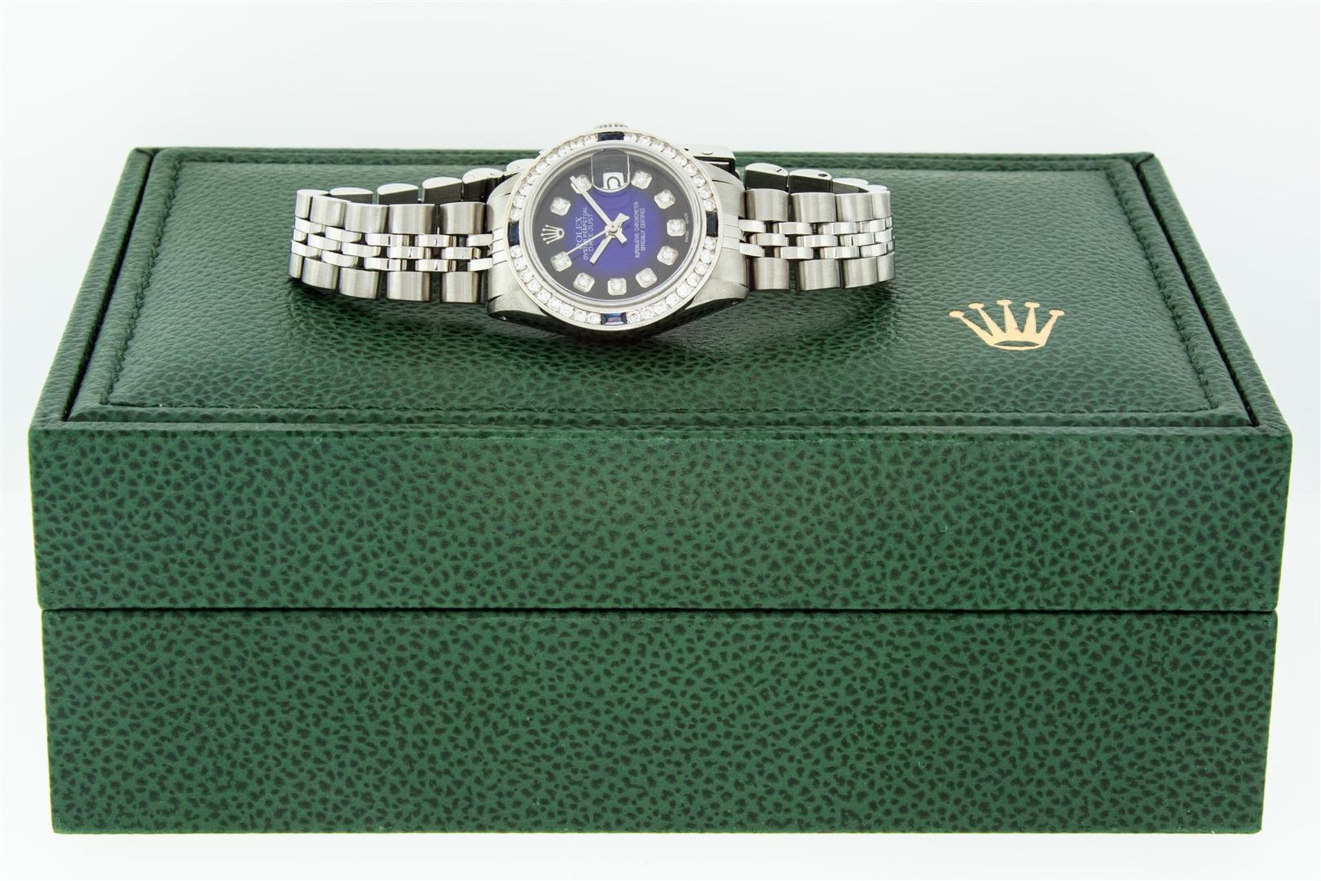 Rolex Ladies Stainless Steel Blue Vignette Diamond & Sapphire Datejust Wristwatc - Image 7 of 9