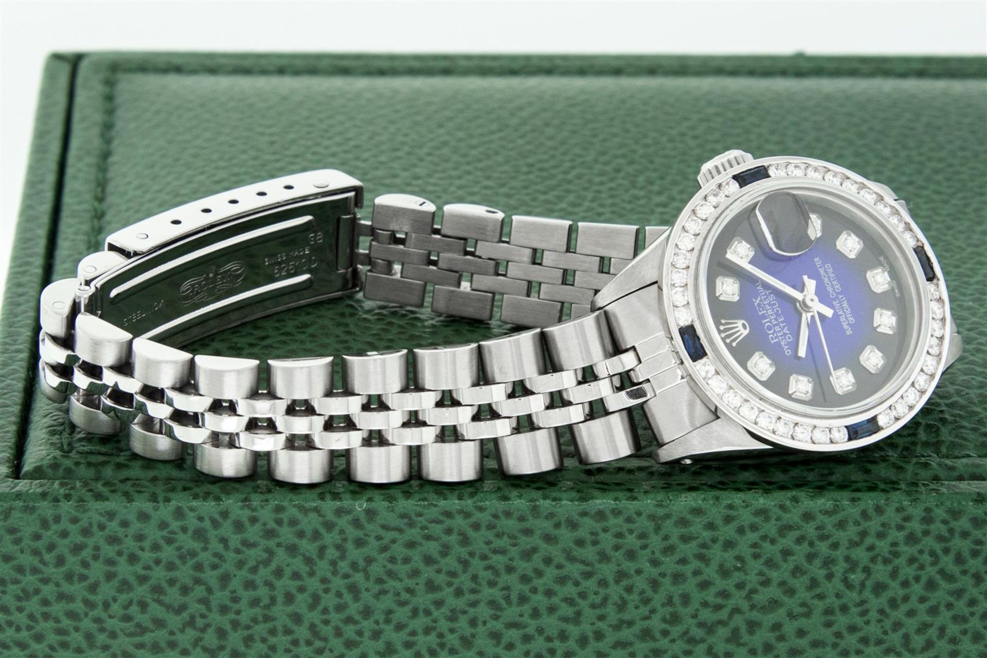 Rolex Ladies Stainless Steel Blue Vignette Diamond & Sapphire Datejust Wristwatc - Image 6 of 9