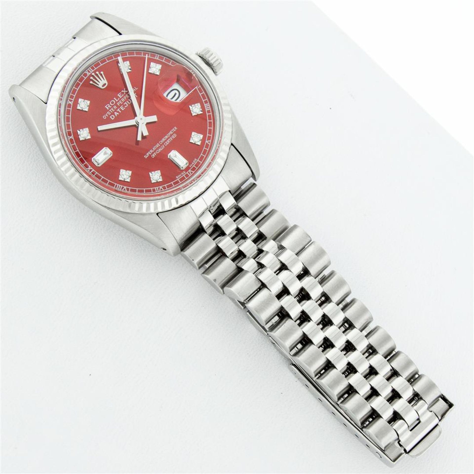 Rolex Mens Stainless Red Diamond 36MM Datejust Oyster Perpetual Wristwatch - Image 6 of 9