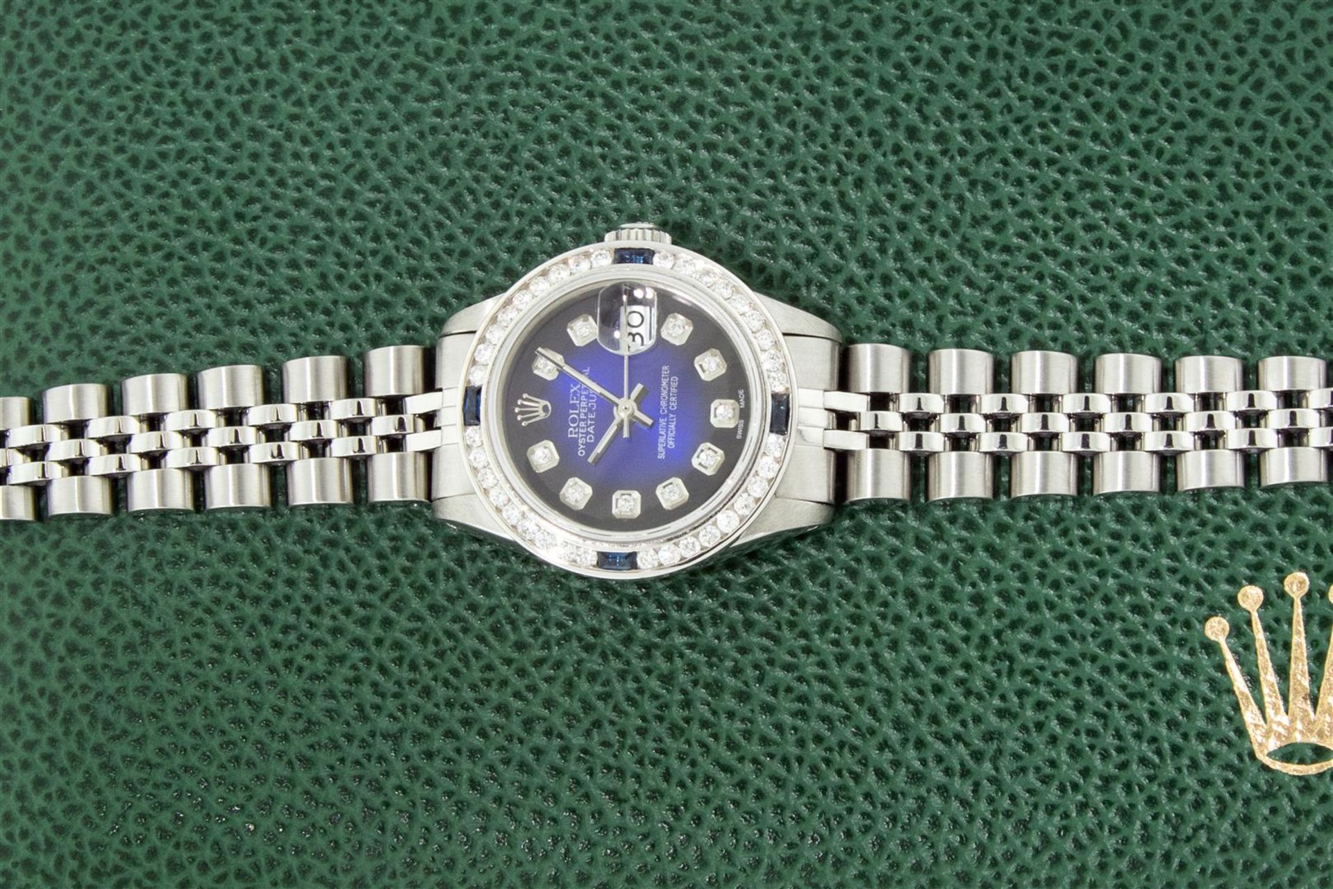 Rolex Ladies Stainless Steel Blue Vignette Diamond & Sapphire Datejust Wristwatc - Image 4 of 9