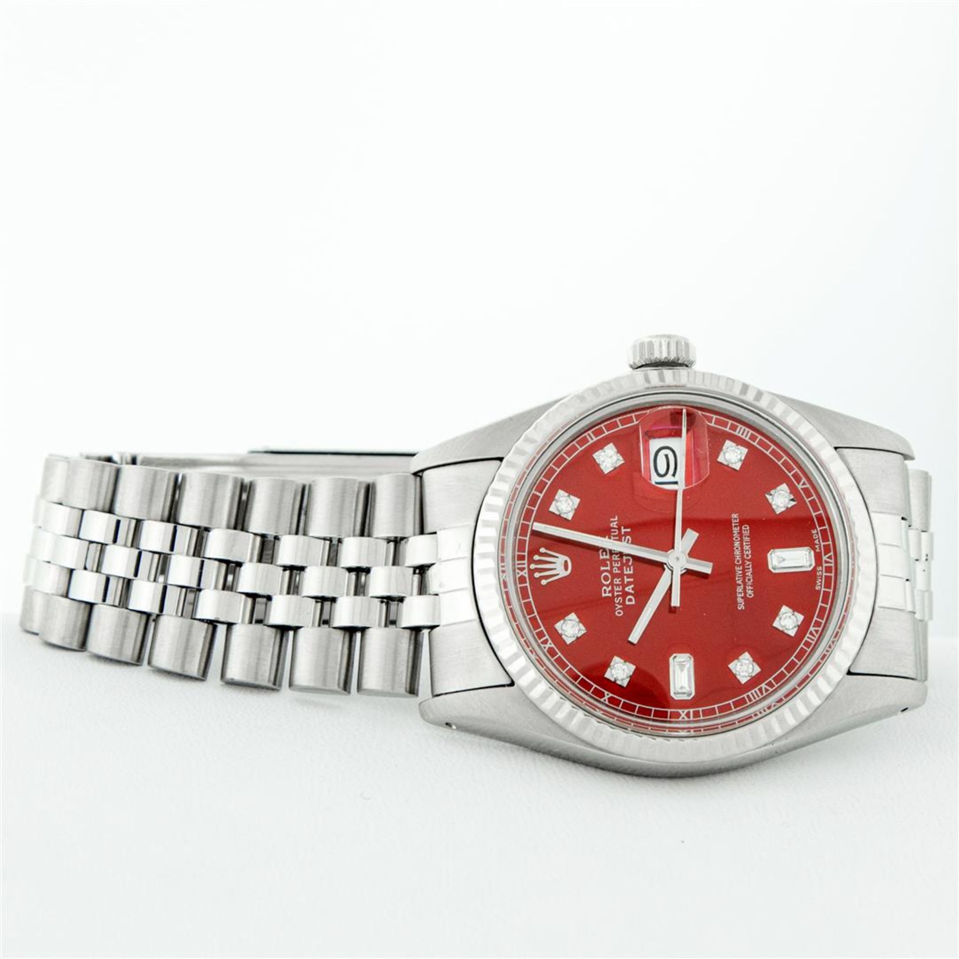 Rolex Mens Stainless Red Diamond 36MM Datejust Oyster Perpetual Wristwatch - Image 4 of 9