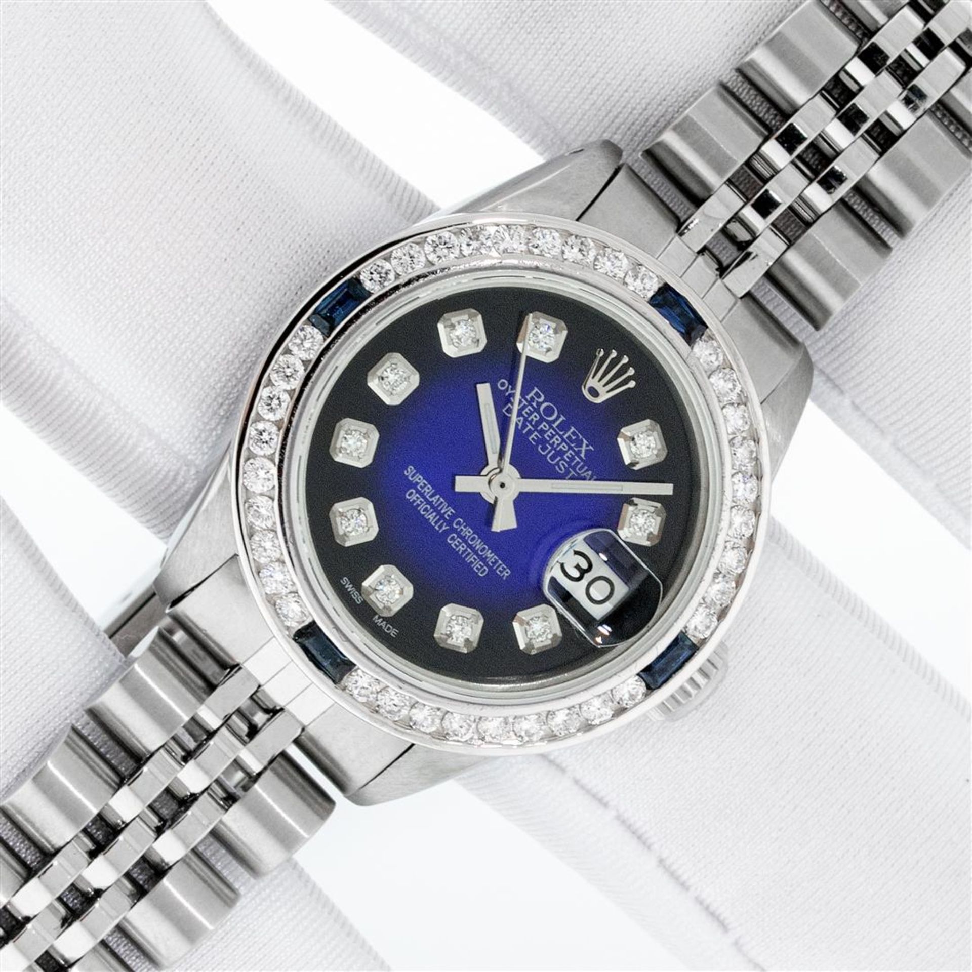 Rolex Ladies Stainless Steel Blue Vignette Diamond & Sapphire Datejust Wristwatc - Image 2 of 9