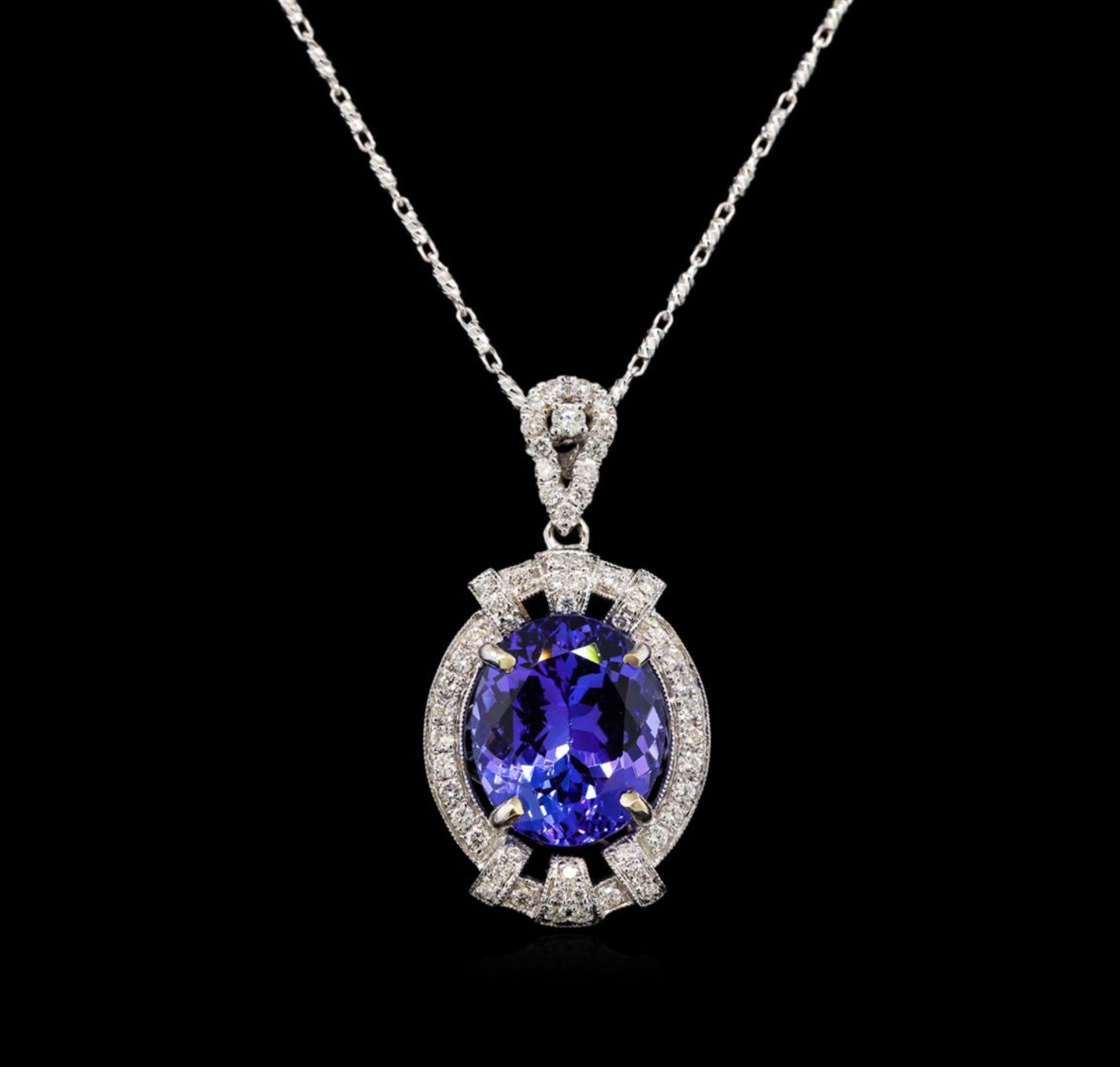 18KT White Gold 6.20 ctw Tanzanite and Diamond Pendant With Chain