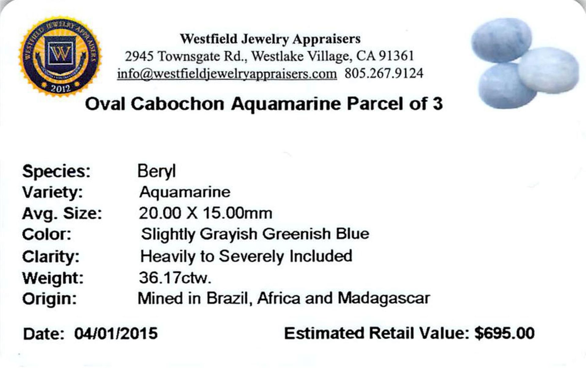 36.17 ctw Cabochon Aquamarine Parcel - Image 2 of 2