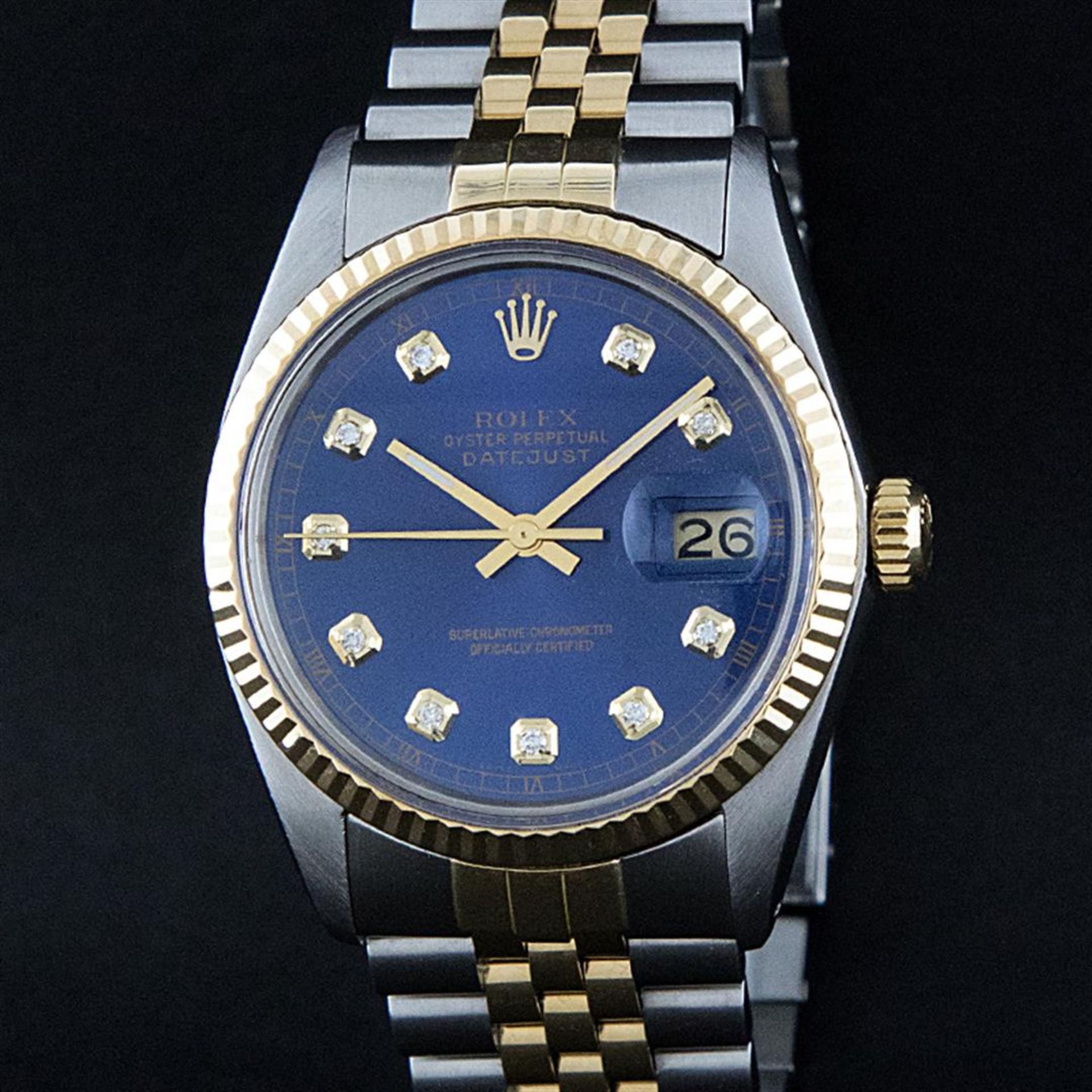 Rolex Mens 2 Tone Blue Diamond 36MM Oyster Perpetual Datejust Wristwatch