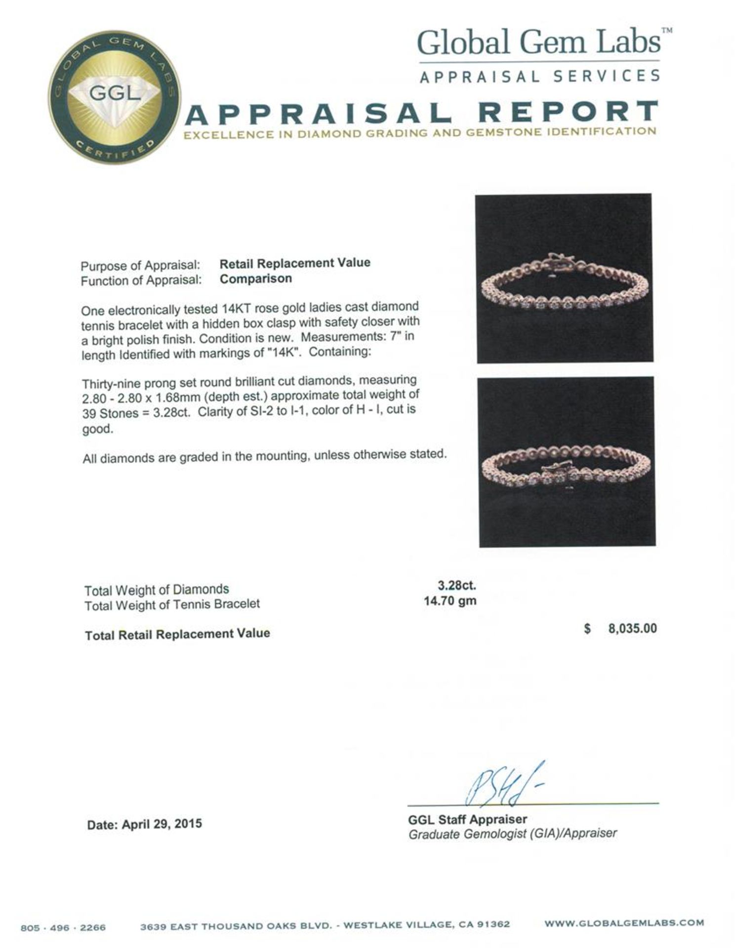 14KT Rose Gold 3.28 ctw Diamond Tennis Bracelet - Image 4 of 4