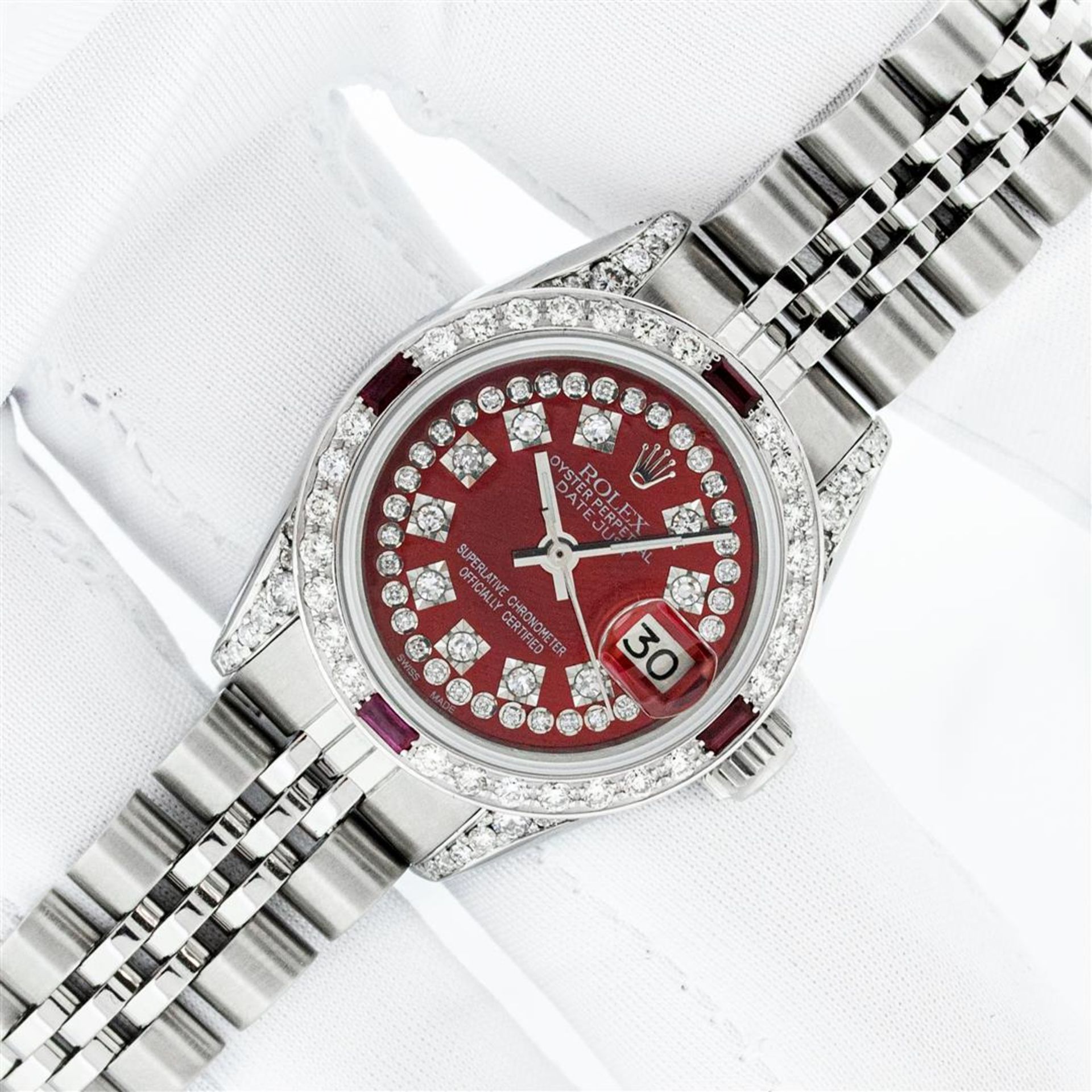 Rolex Ladies Stainless Steel Red Ruby & Diamond Datejust Wristwatch With Rolex W - Image 2 of 9