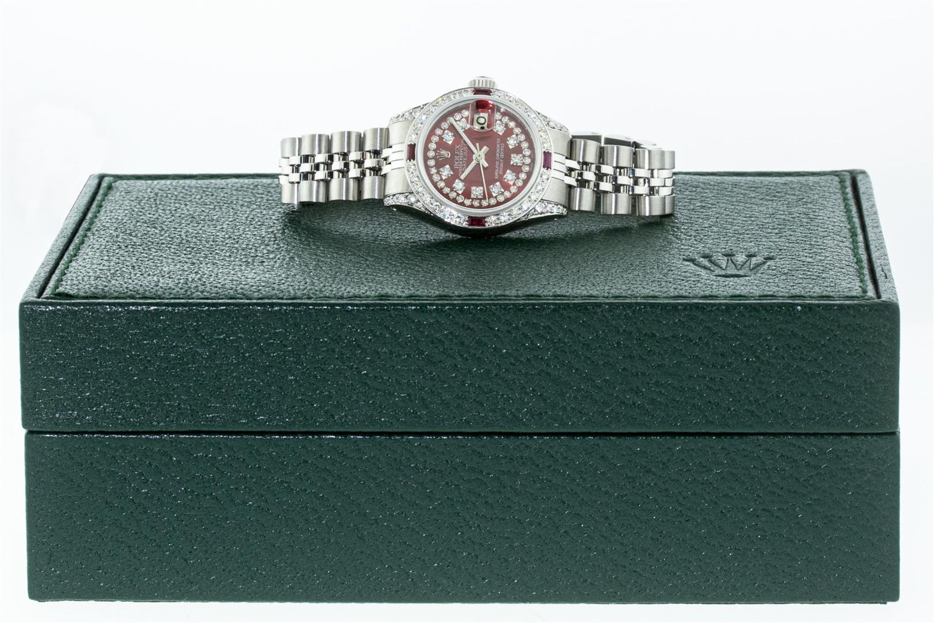 Rolex Ladies Stainless Steel Red Ruby & Diamond Datejust Wristwatch With Rolex W - Image 6 of 9