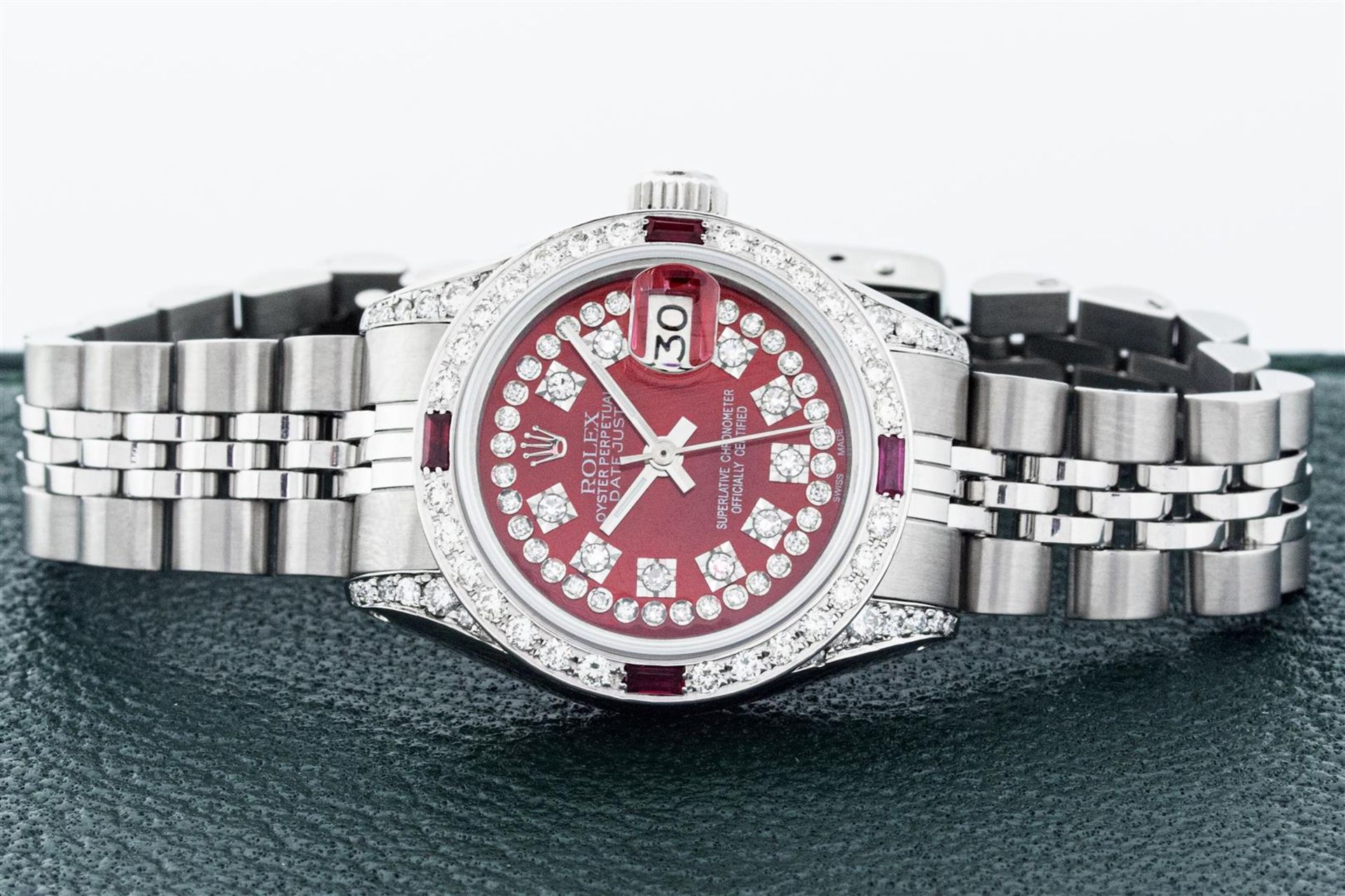 Rolex Ladies Stainless Steel Red Ruby & Diamond Datejust Wristwatch With Rolex W - Image 8 of 9