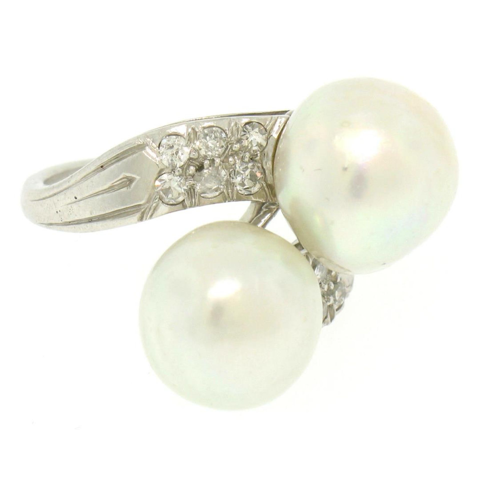 GIA Certified Solid Platinum Pearl & Diamond Bypass Cocktail Ring - Image 9 of 9
