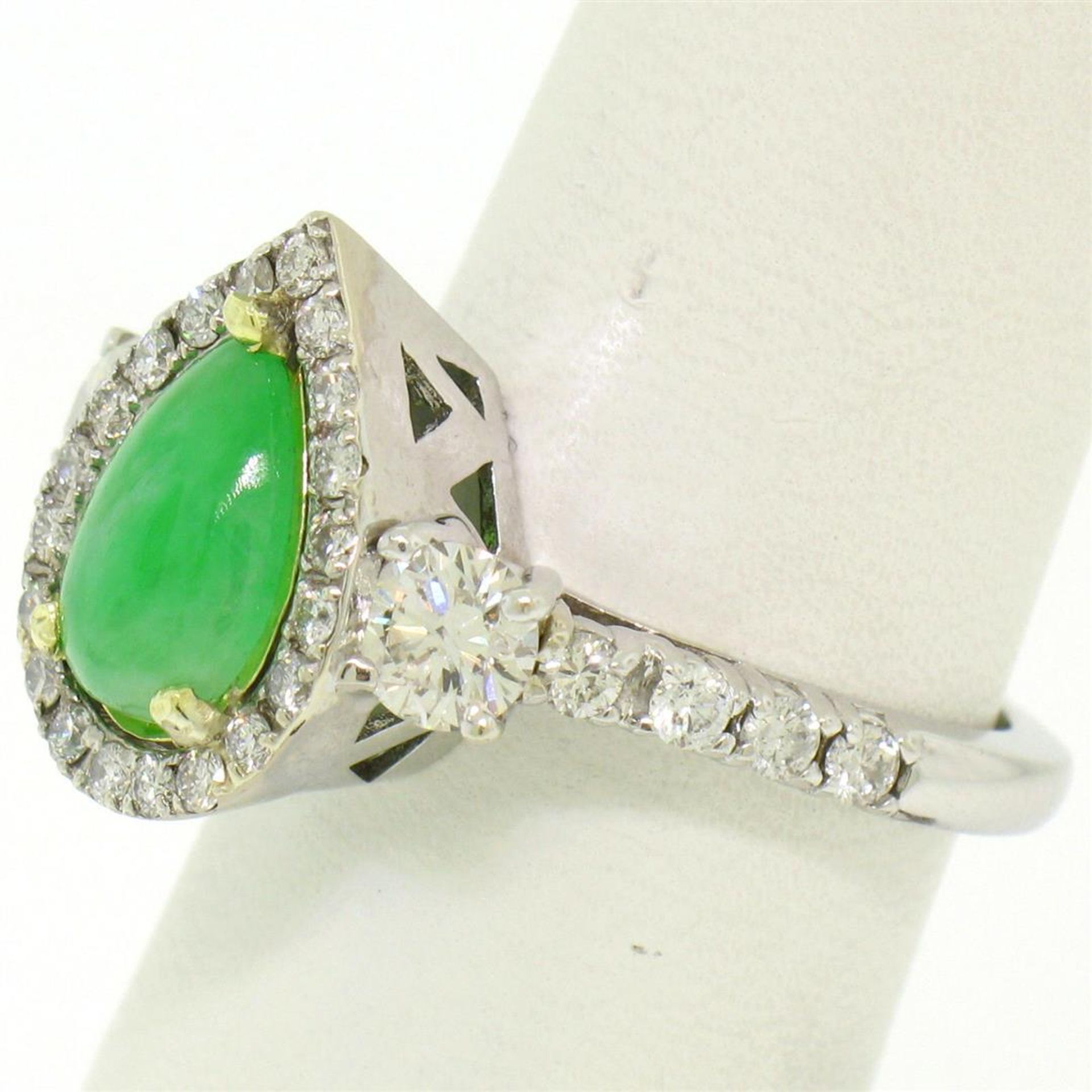 14k Two Tone Gold Pear Jade & Large Diamond Accents w/ Halo 2.89 ctw Ring - Image 2 of 7