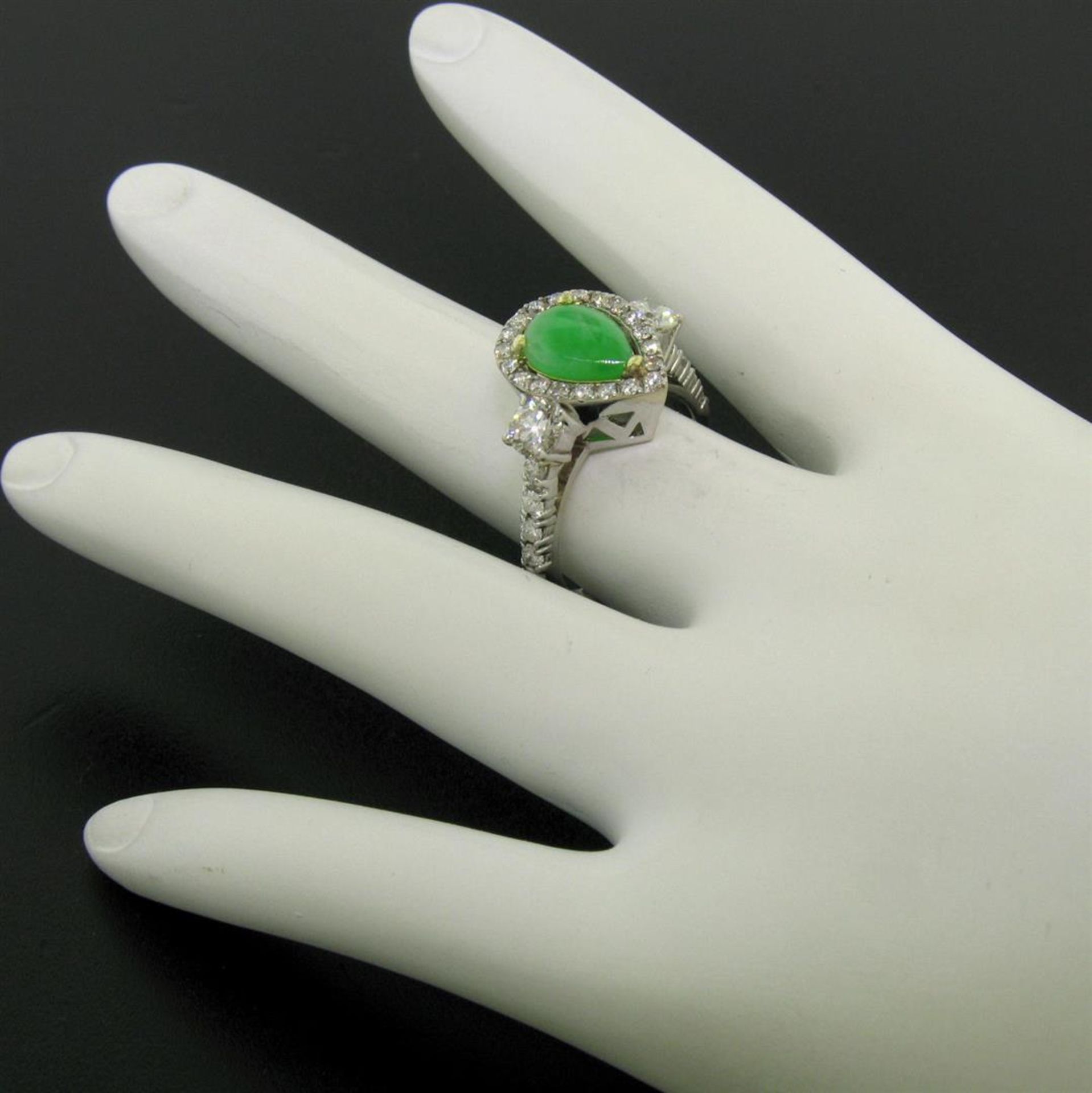 14k Two Tone Gold Pear Jade & Large Diamond Accents w/ Halo 2.89 ctw Ring - Image 6 of 7