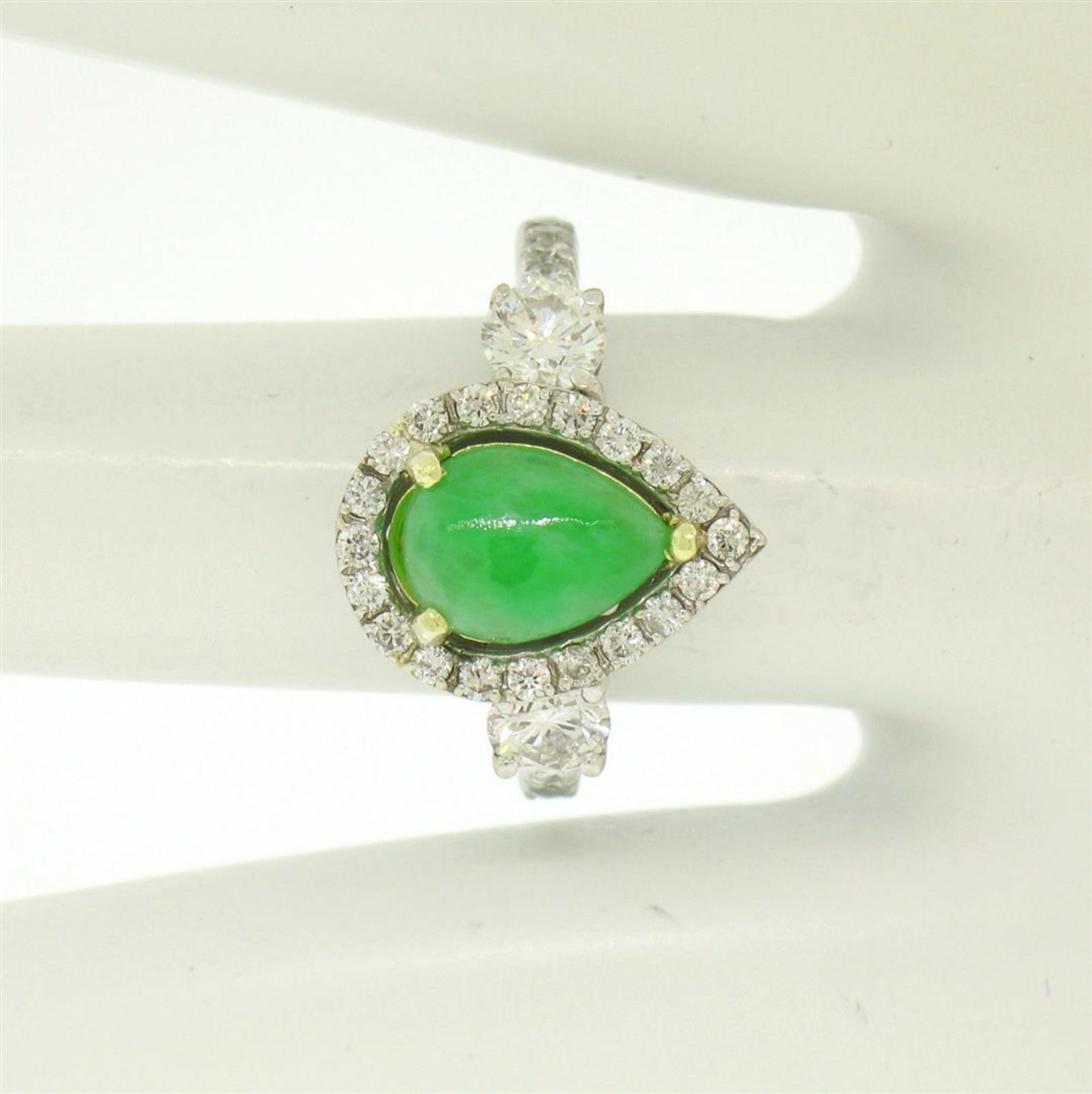 14k Two Tone Gold Pear Jade & Large Diamond Accents w/ Halo 2.89 ctw Ring - Image 7 of 7