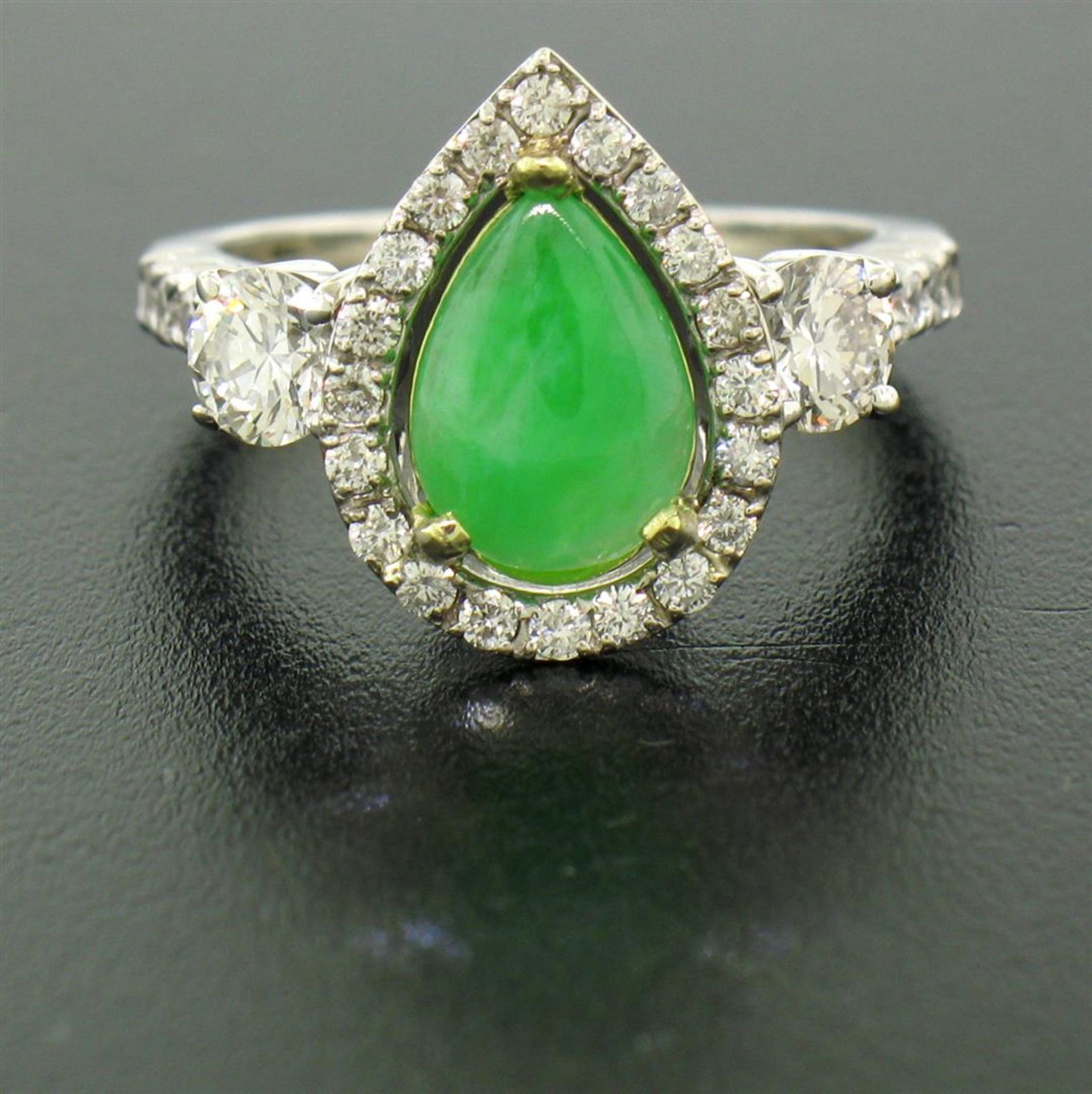 14k Two Tone Gold Pear Jade & Large Diamond Accents w/ Halo 2.89 ctw Ring - Image 5 of 7