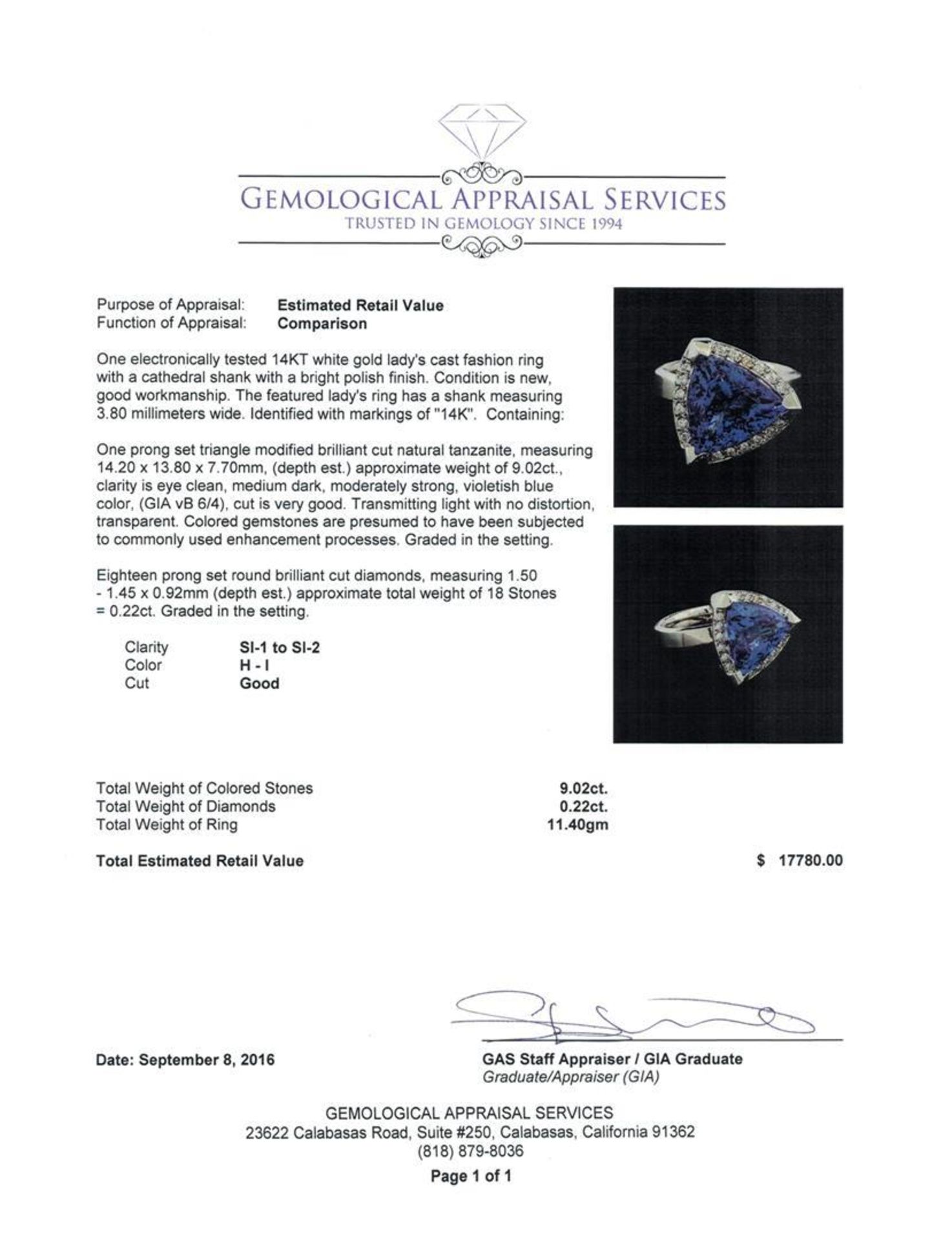 9.02 ctw Tanzanite and Diamond Ring - 14KT White Gold - Image 5 of 5