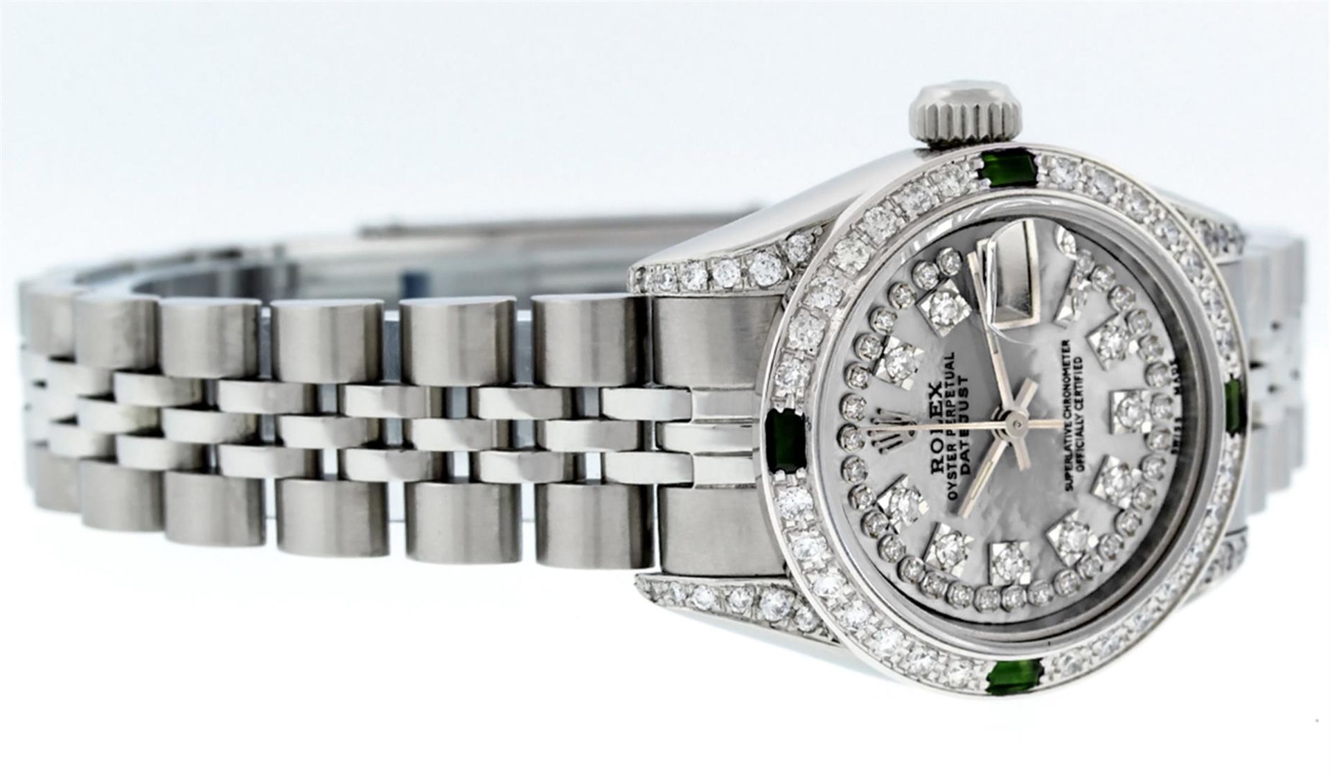 Rolex Ladies Stainless Steel Quickset MOP Diamond Lugs Oyster Datejust Wristwatc - Image 3 of 9