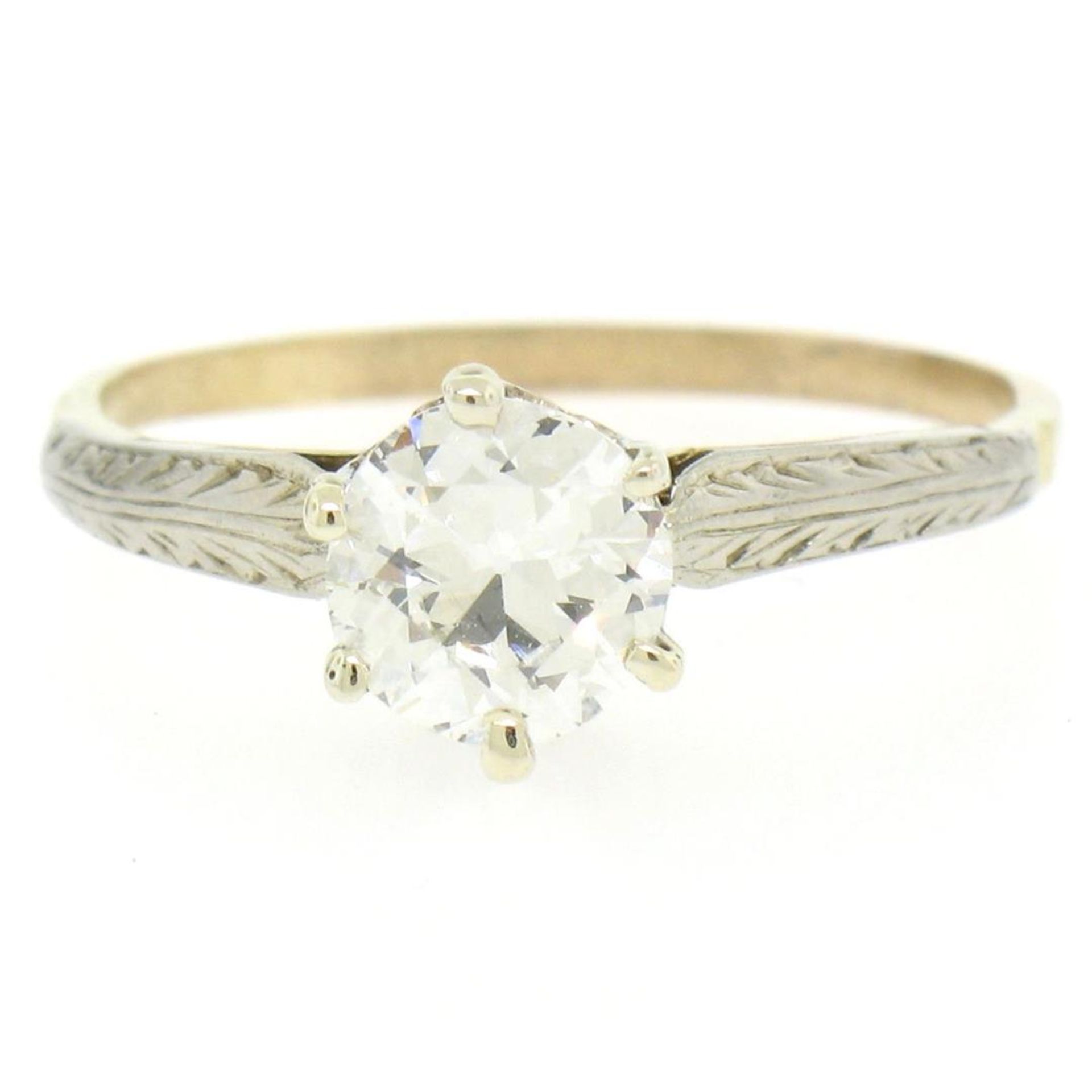 Etched 14k TT Gold .80 ctw European Cut Diamond Solitaire Engagement Ring - Image 6 of 7