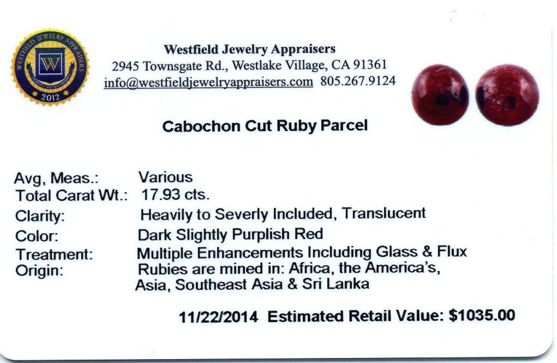 17.93 ctw. Cabochon Cut Ruby Parcel - Image 2 of 2