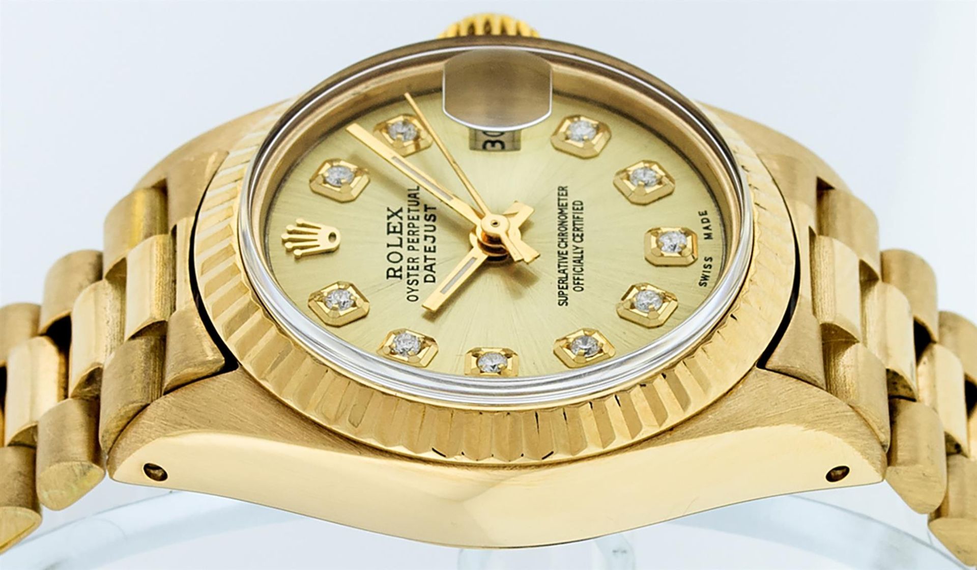 Rolex Ladies 18K Yellow Gold Champagne Diamond Datejust President Wristwatch - Image 3 of 9