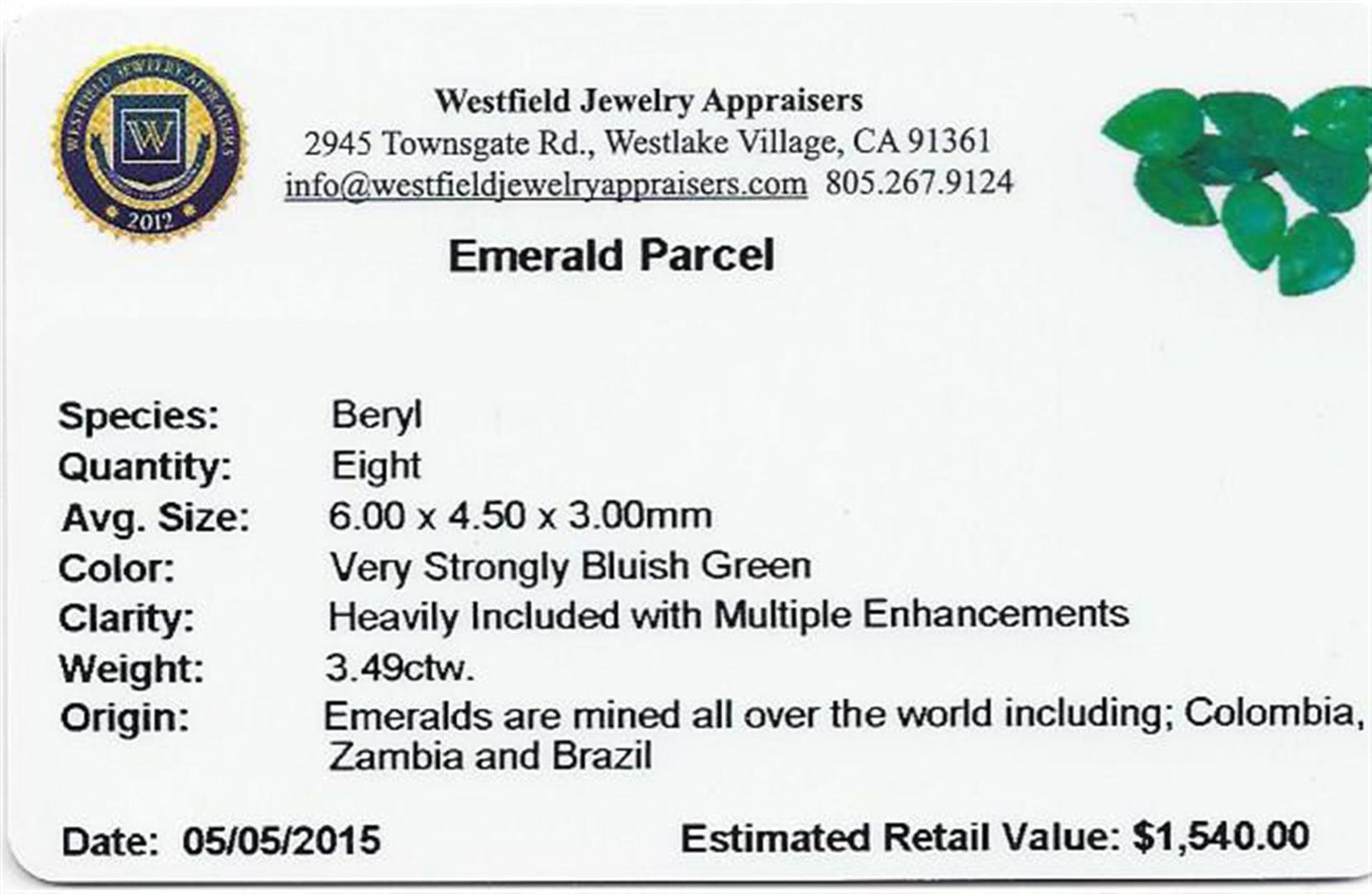 3.49 ctw Pear Mixed Emerald Parcel - Image 2 of 2
