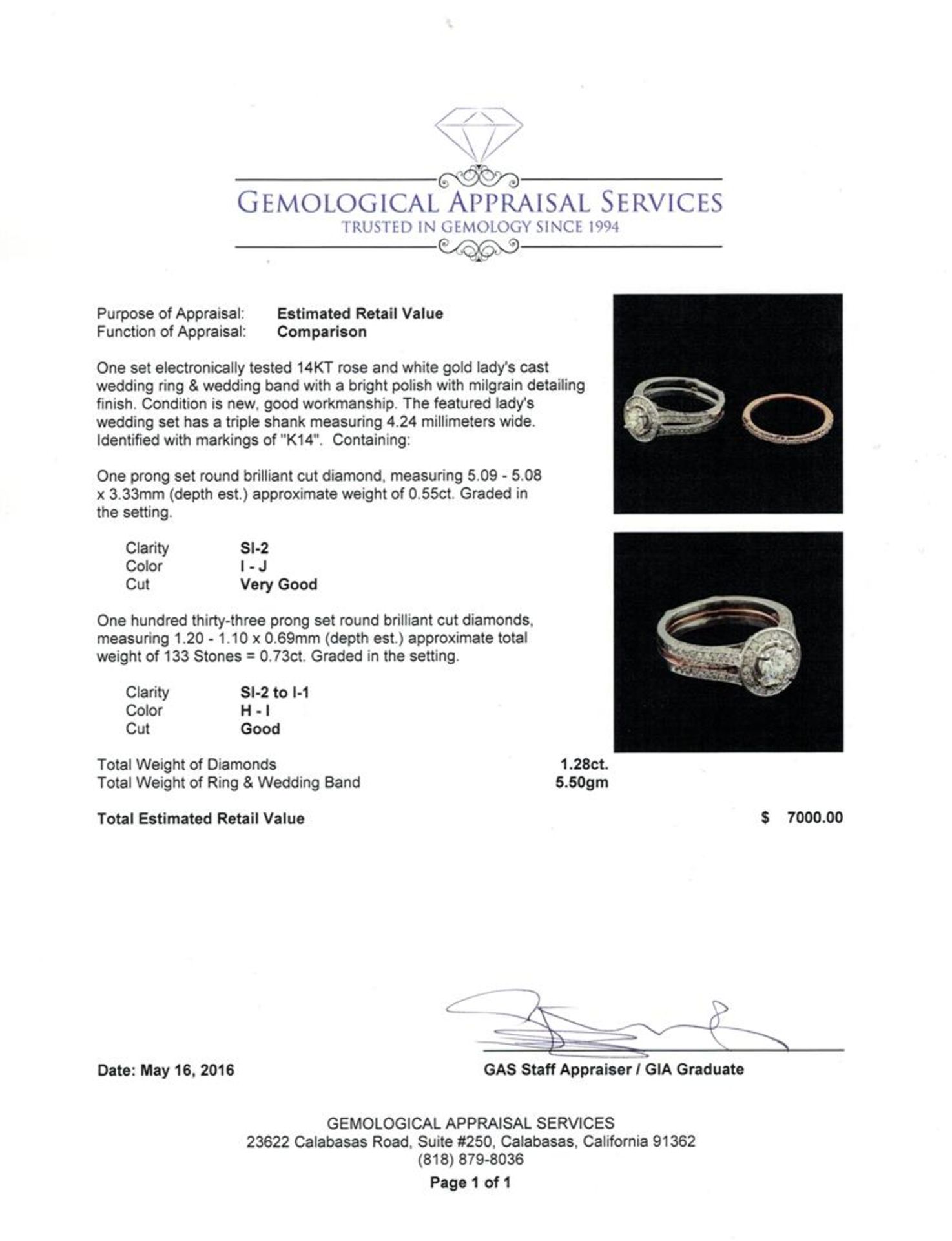 1.28 ctw Diamond Wedding Ring Set - 14KT Rose and White Gold - Image 4 of 4