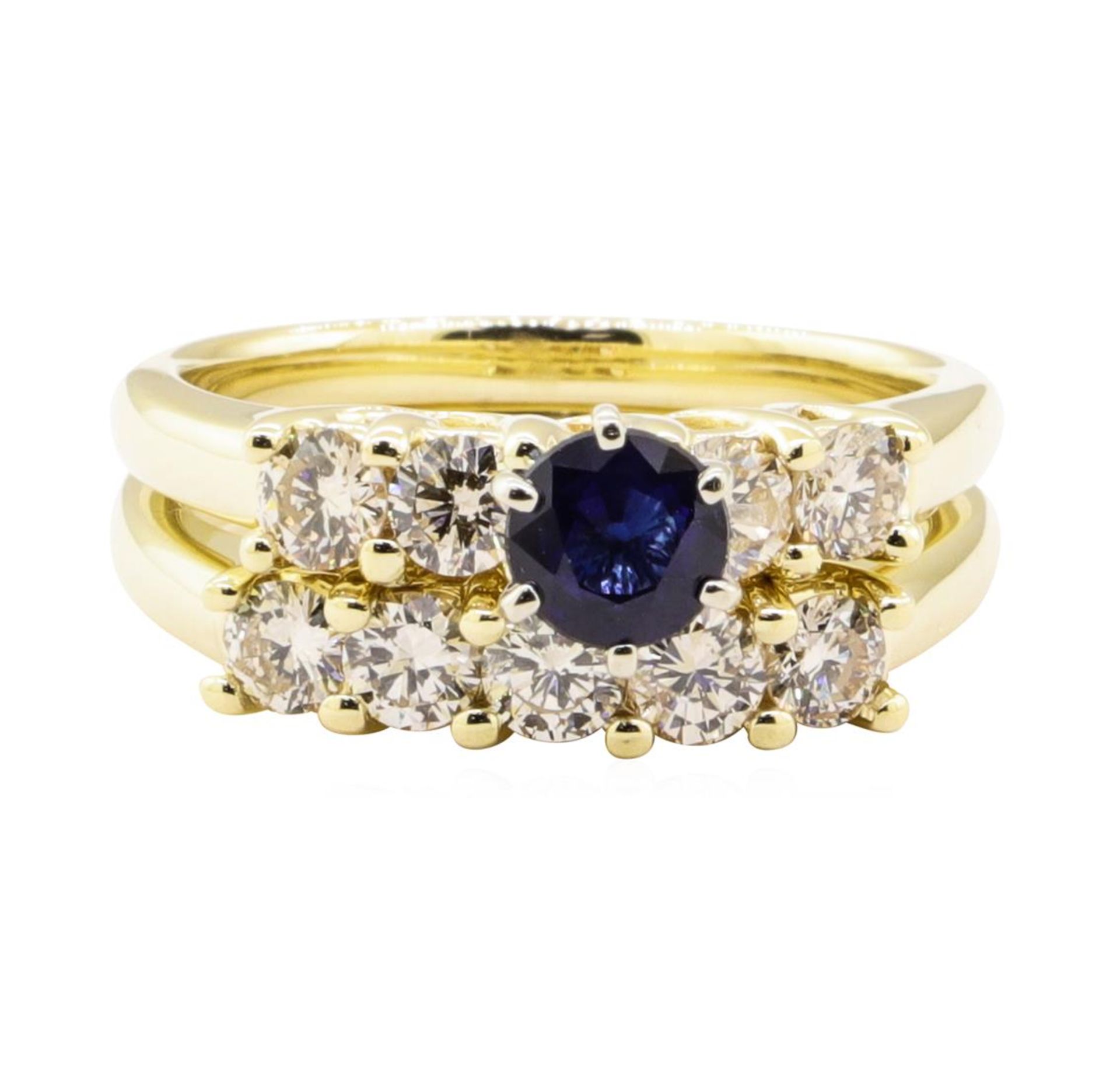 1.70 ctw Blue Sapphire And Diamond Ring And Band - 14KT Yellow Gold - Image 2 of 4