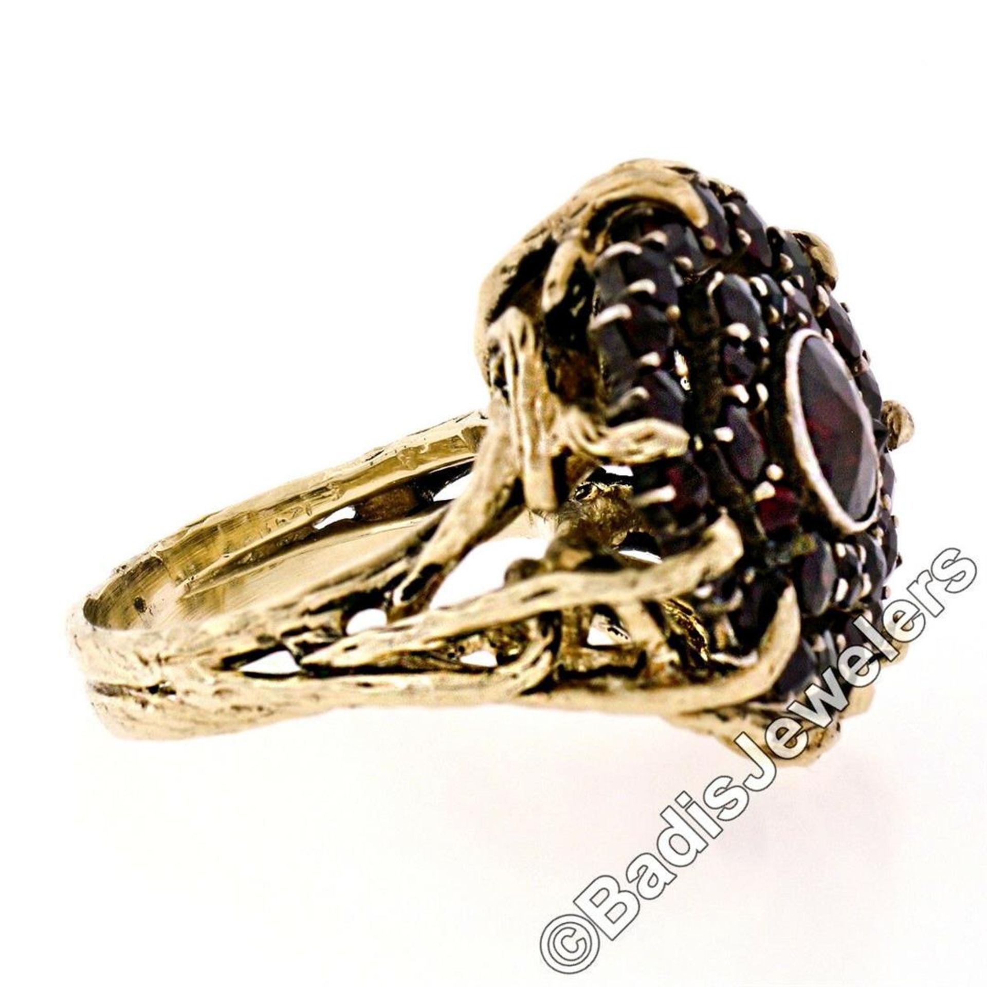 Vintage 14kt Yellow Gold and Silver Top Old Cut Garnet Cluster Ring - Image 8 of 9