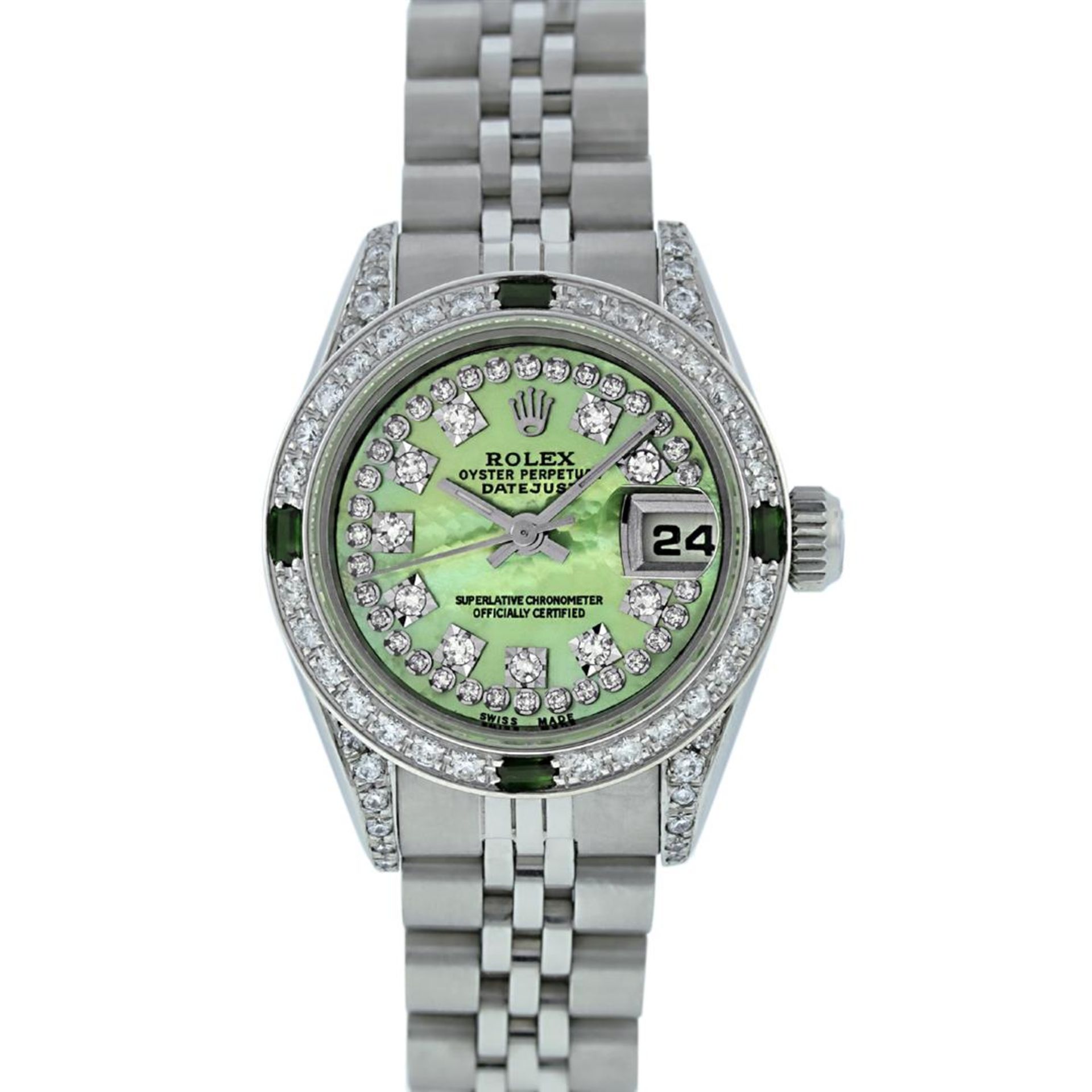 Rolex Ladies Stainless Steel Quickset Green MOP Diamond Lugs Datejust Wristwatch - Image 2 of 9
